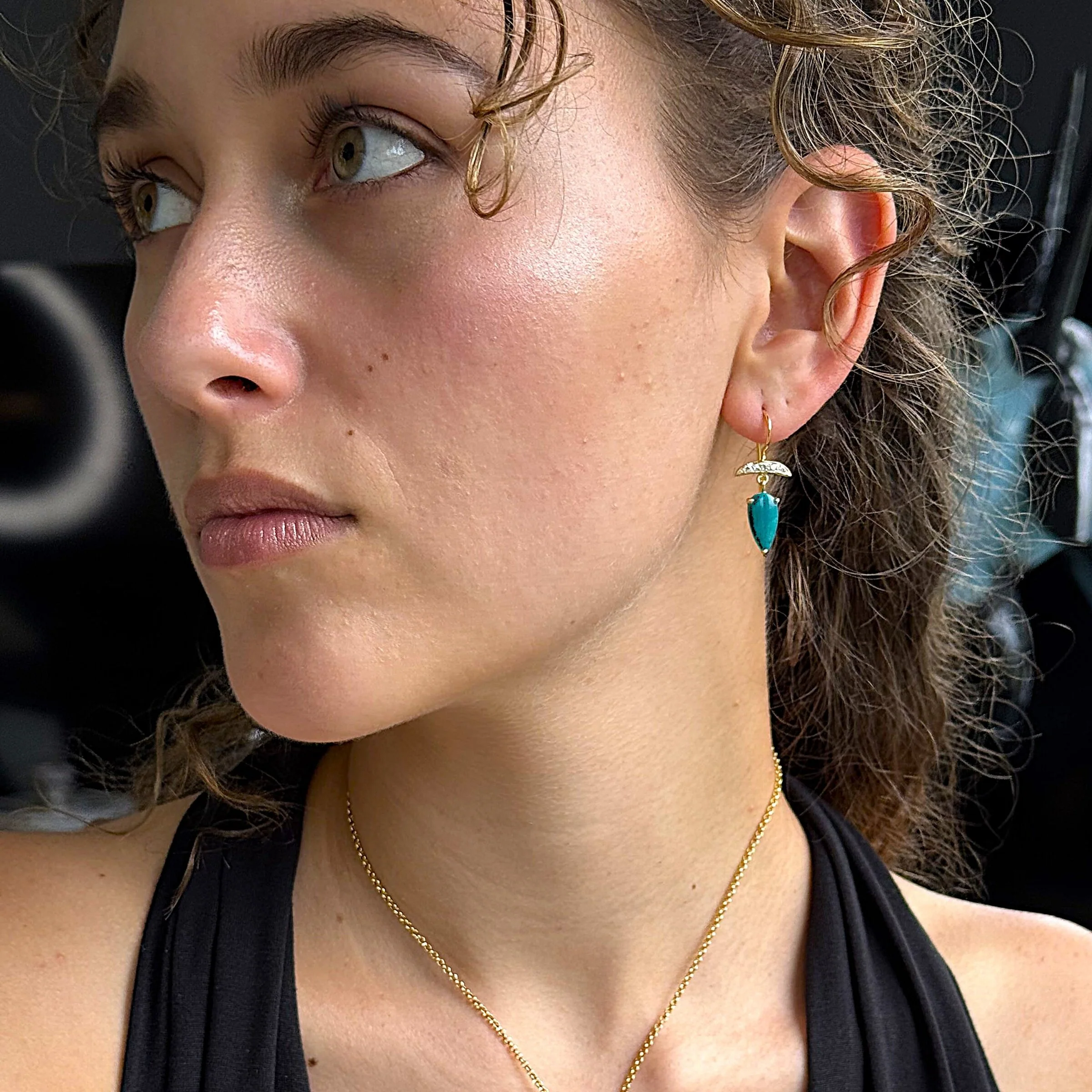 14k Gold, Gem Silica Teardrop & Diamond Earrings - Image 2