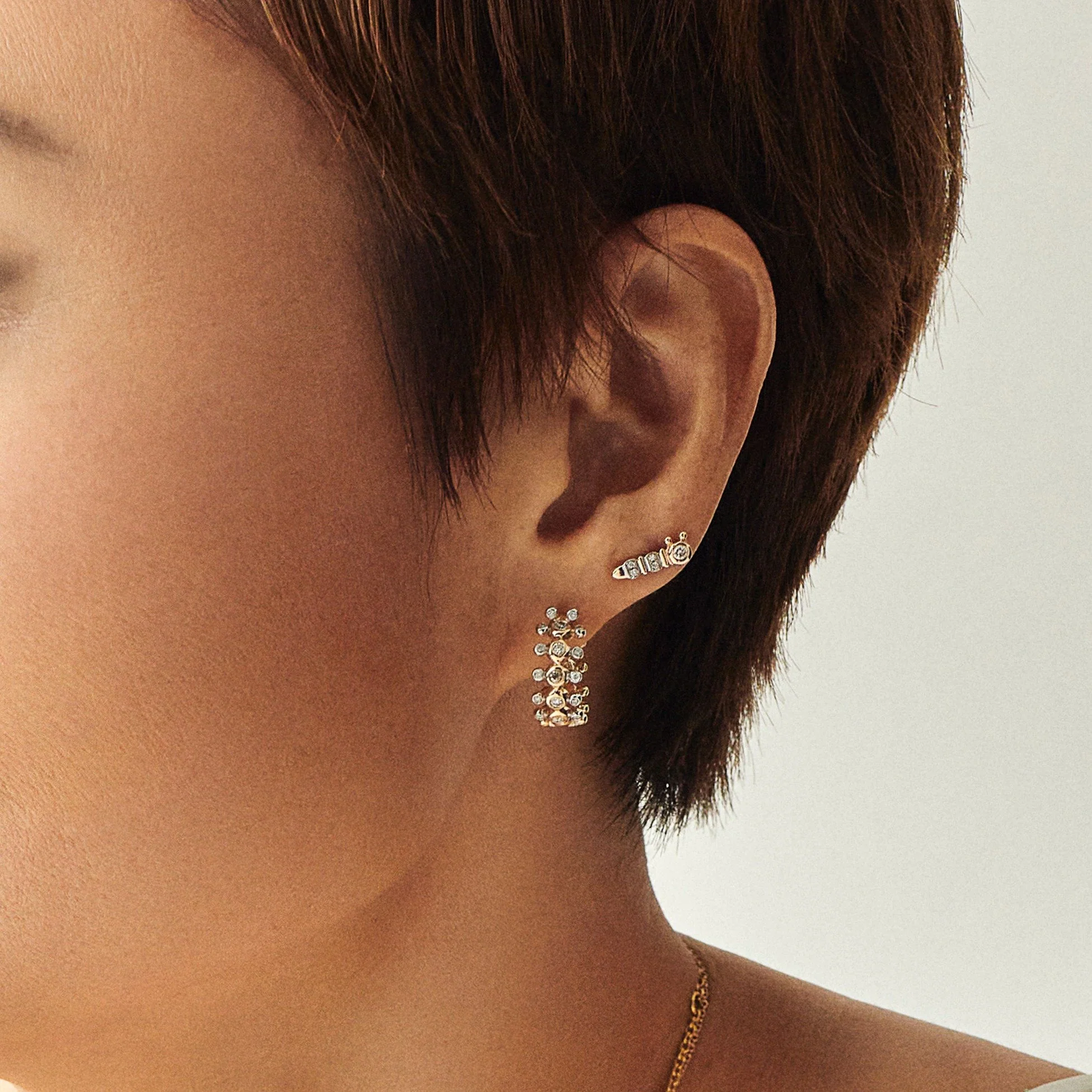 Caterpillar Diamond Huggie Earrings II - Image 2