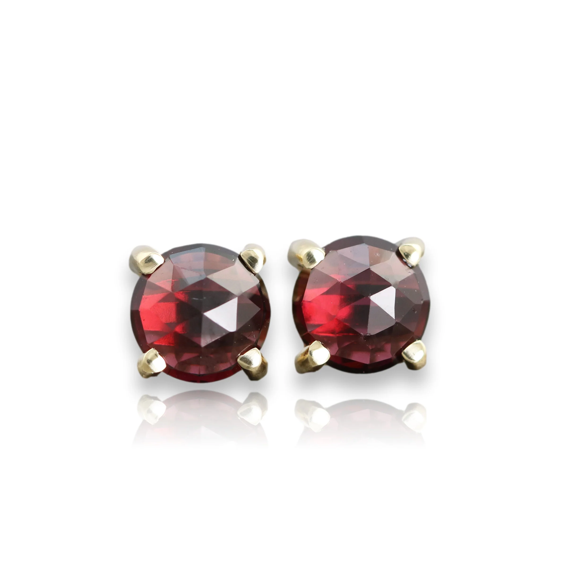 14k Yellow Gold Stud Earrings with Rhodolite Garnet - 14ky Studs with Rhodolite Garnet
