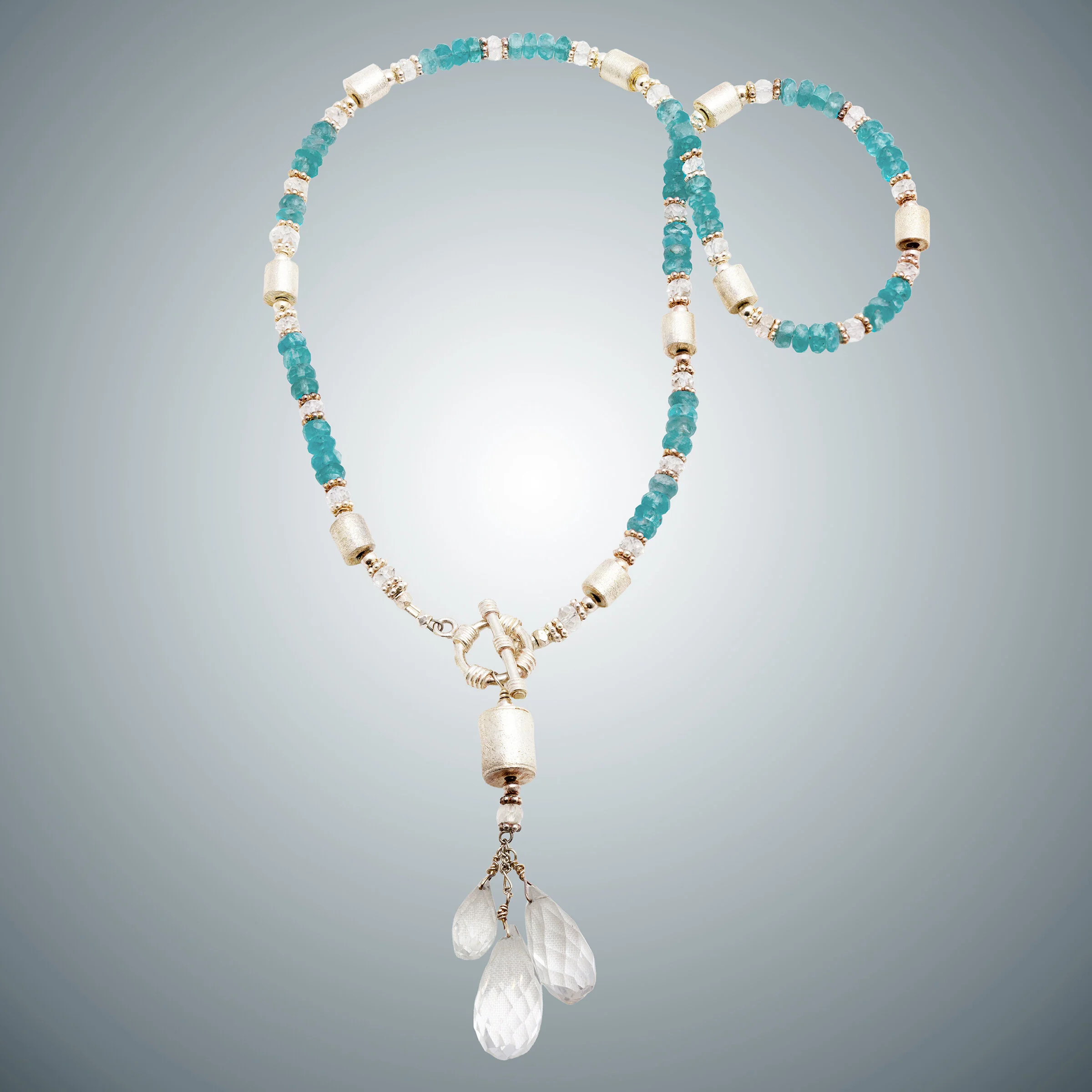 Apatite, Crystal Quartz, and Sterling Silver Necklace - Silver & Stone Necklace