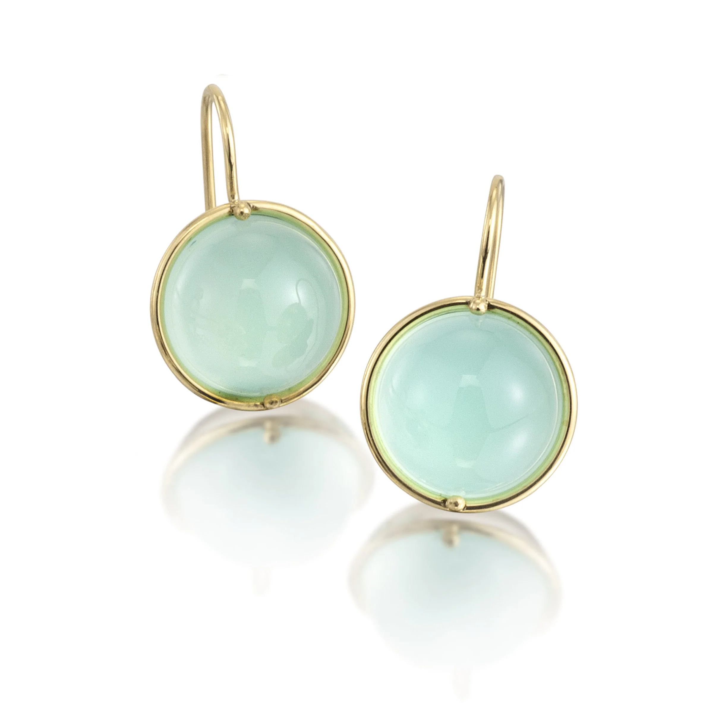 Aqua Chalcedony Cabochon Earrings - Small