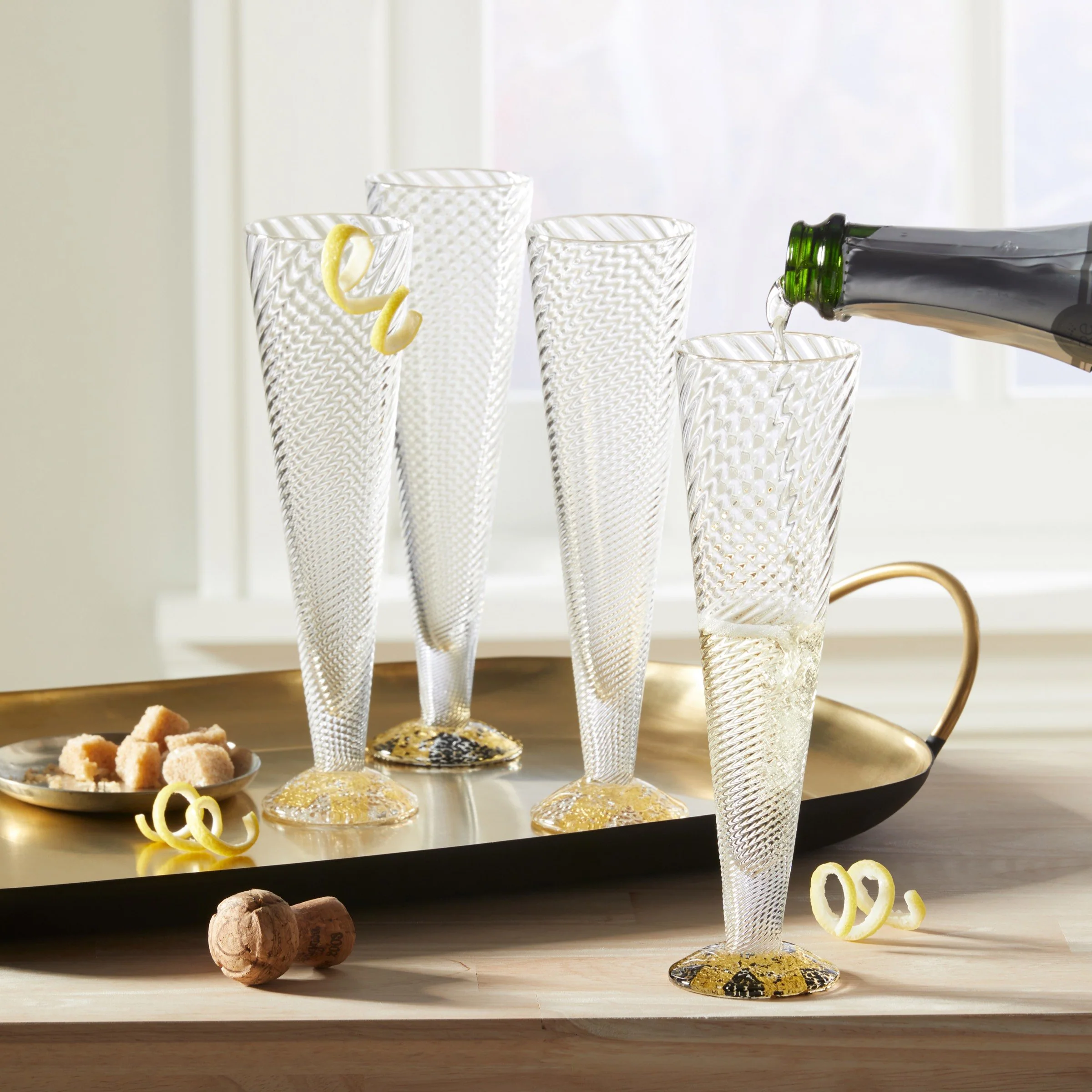 Black & Gold Footed Glasses - Black, Flute Glasses, Set of Six - Image 2