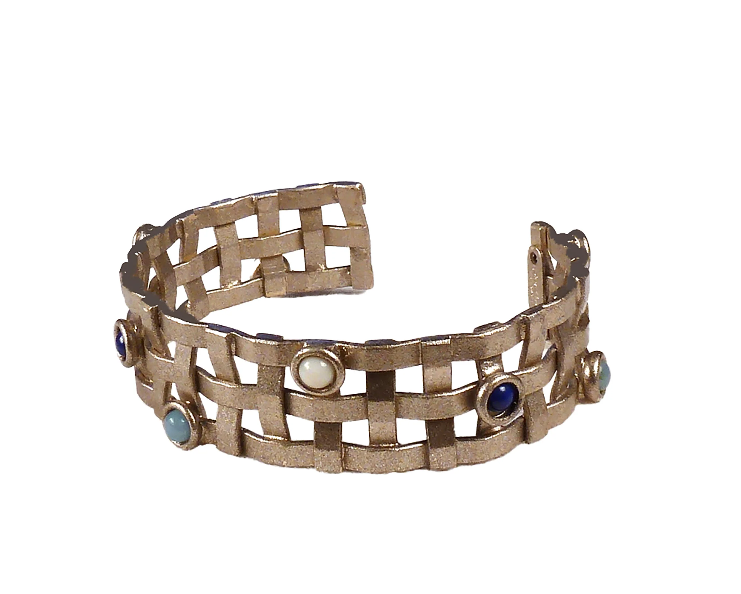 Artichetural Woven Metal Cuff with Small Stones - Antique Silver