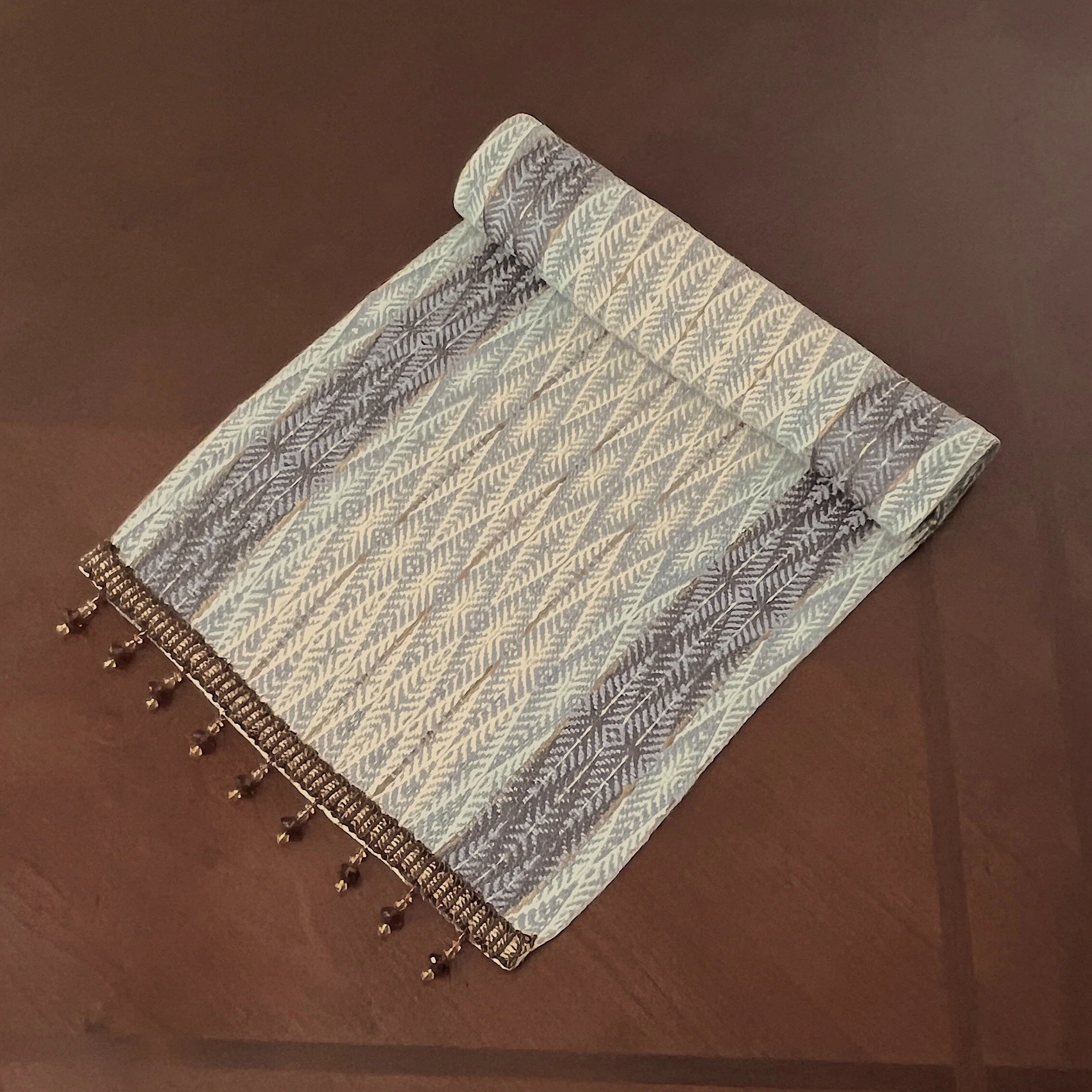 Handwoven Blue Steel Bamboo Table Runner