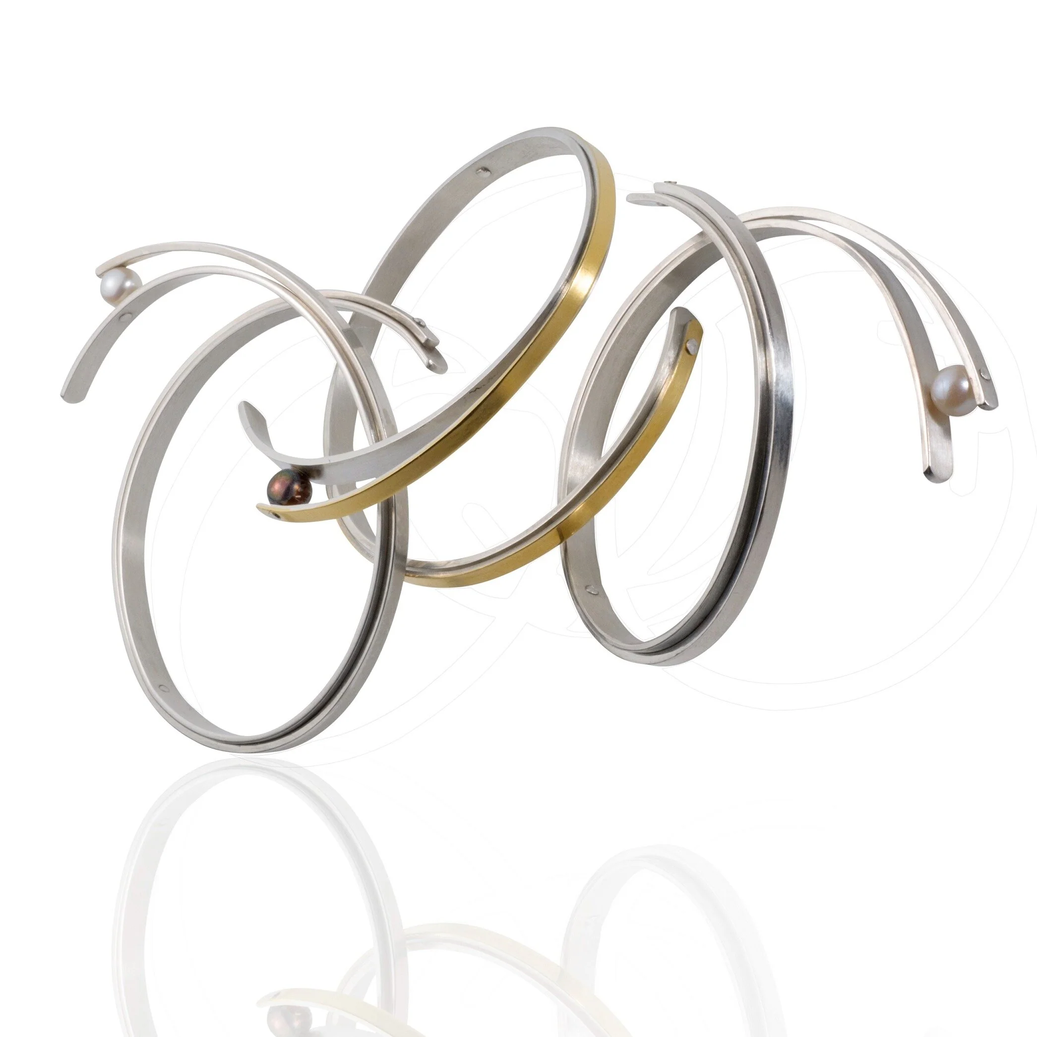 Bangle with Rivet-Set Peacock Pearl - Argentium Silver with Peacock Pearl - Image 2