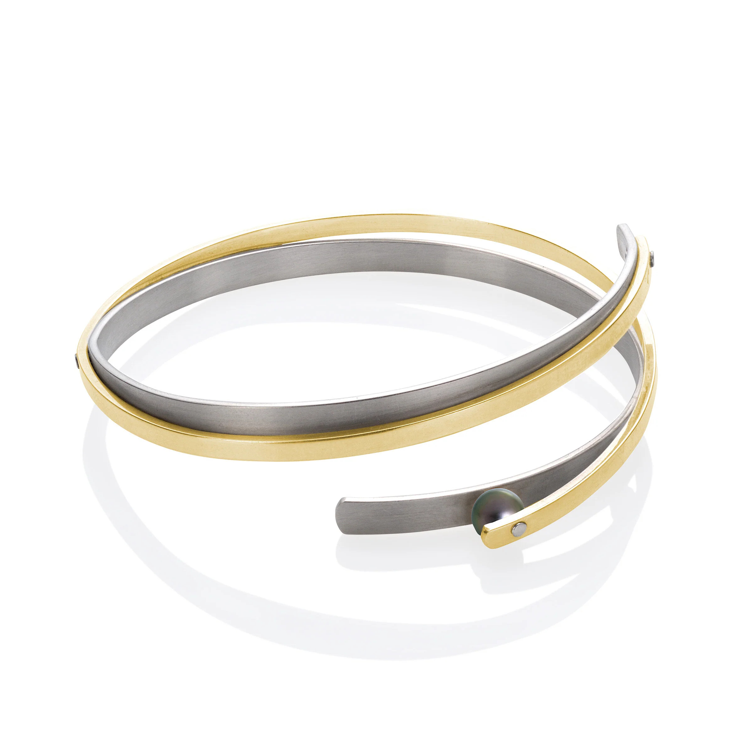 Bangle with Rivet-Set Pearl - Two-Tone with Peacock Pearl