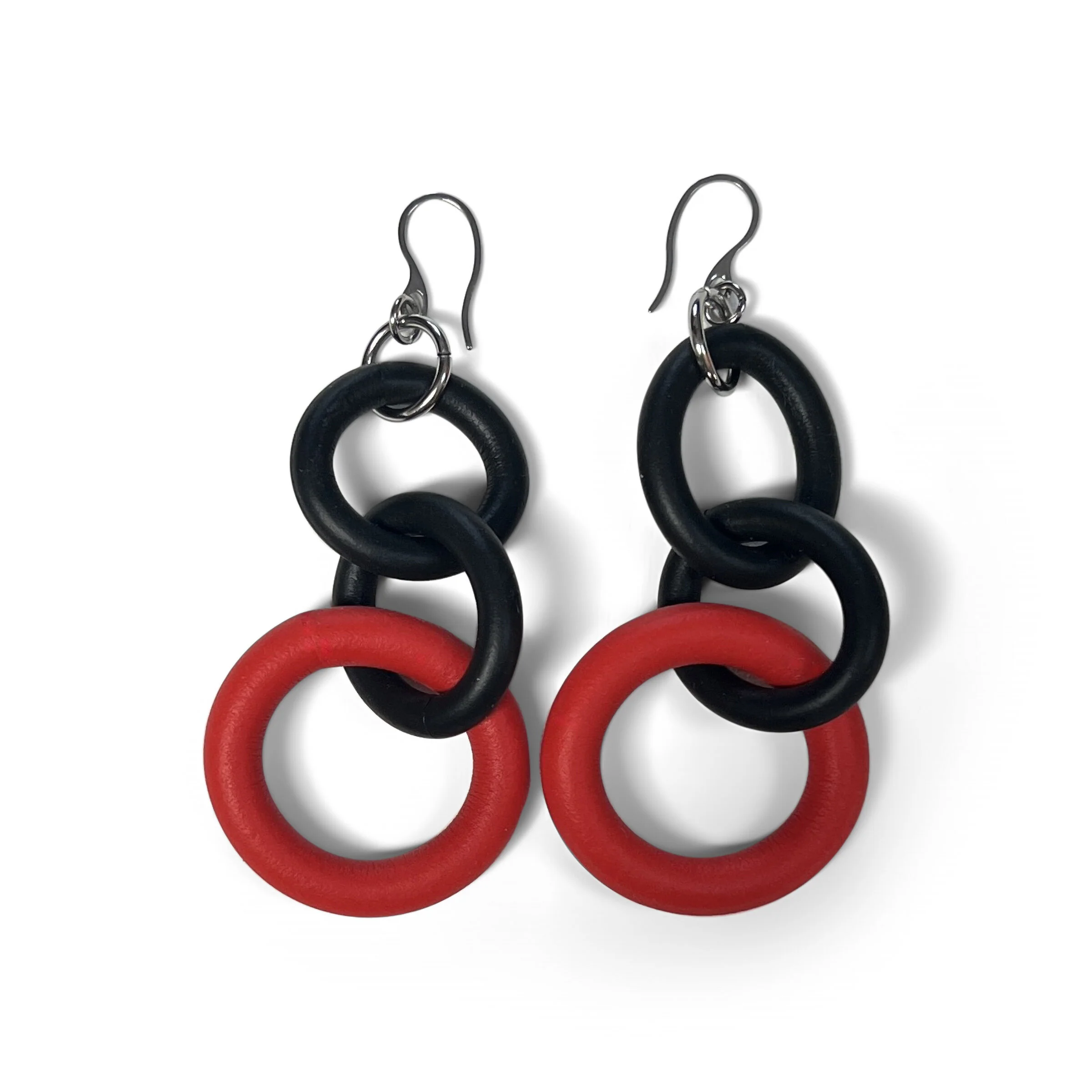 Bicolor Loop Earrings - Red, Golden Ear Wire