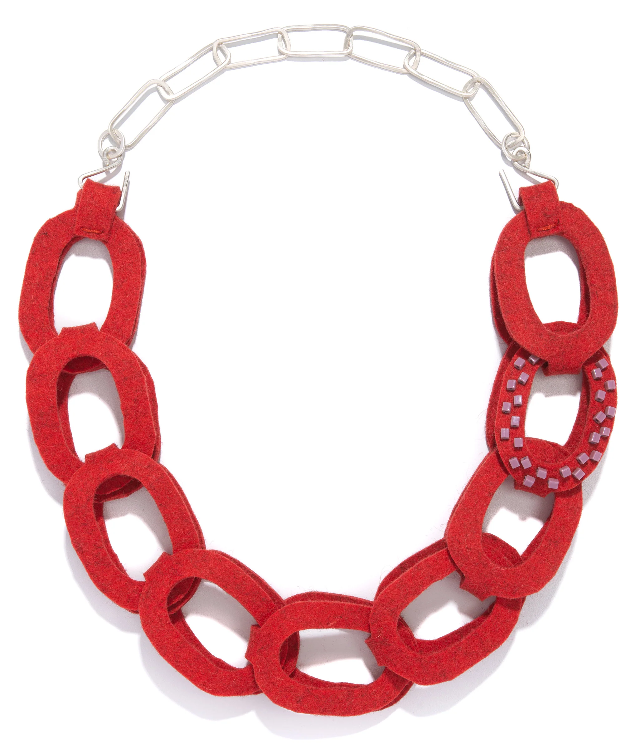 Big Felt-Chain Necklace - Red