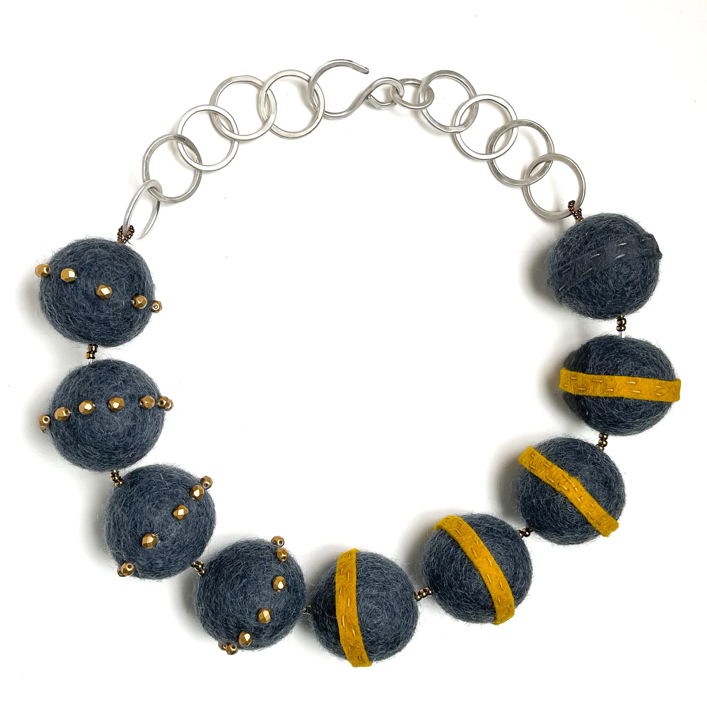 Big Felt-Stripe Necklace - Charcoal & Spicy Mustard