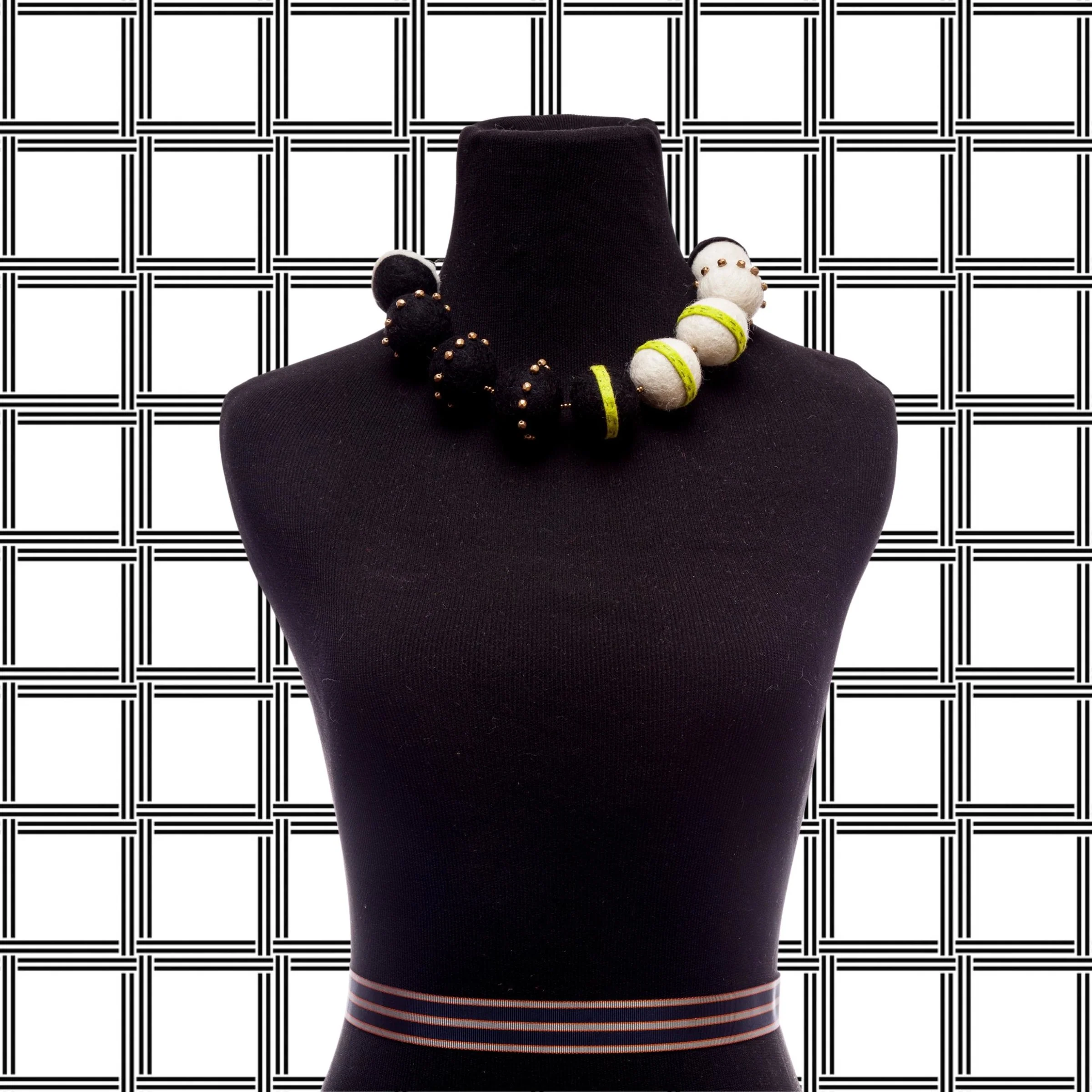Big Felt-Stripe Necklace - Pop of Chartreuse - Image 2