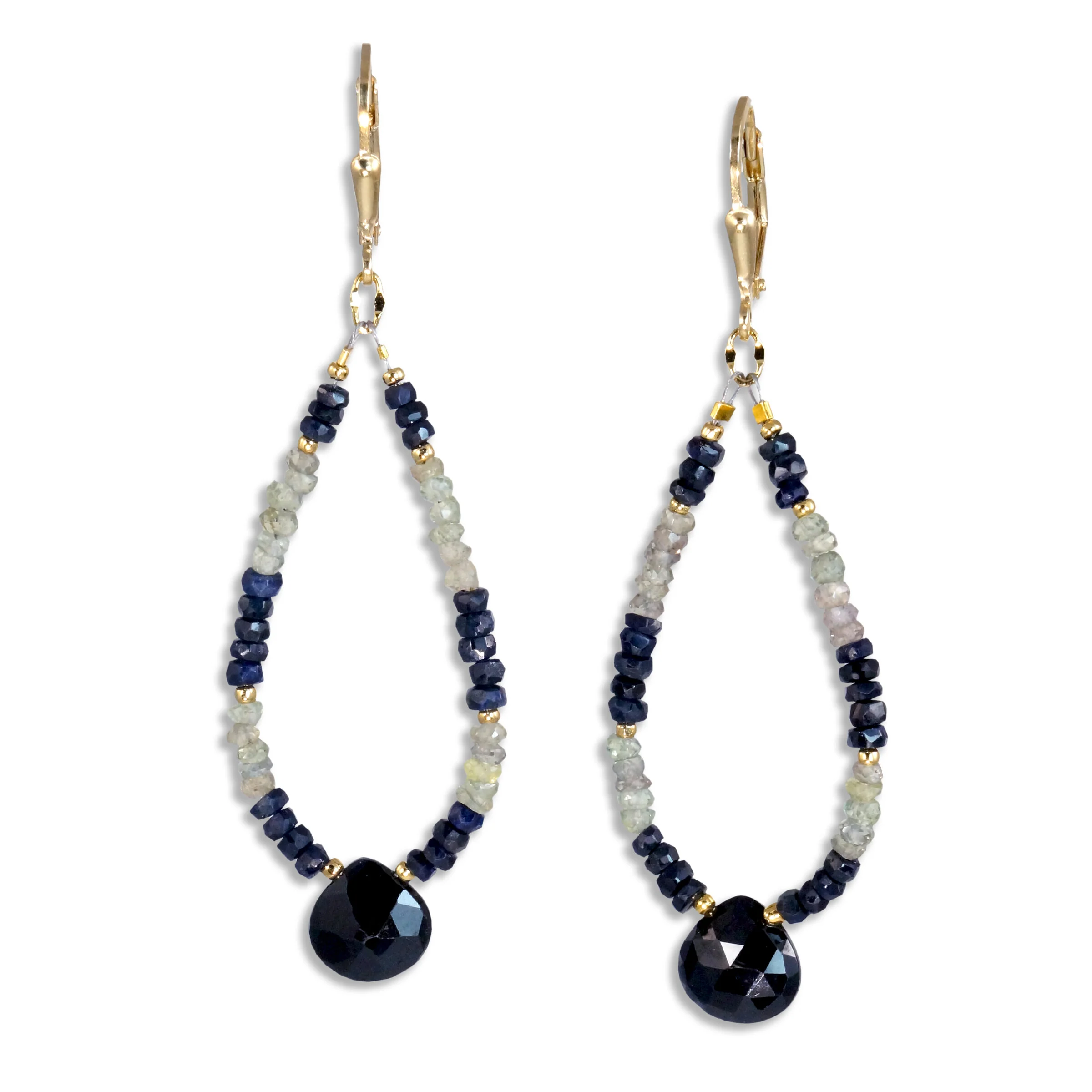 Black Sapphire, Green Sapphire & Black Spinel Earrings