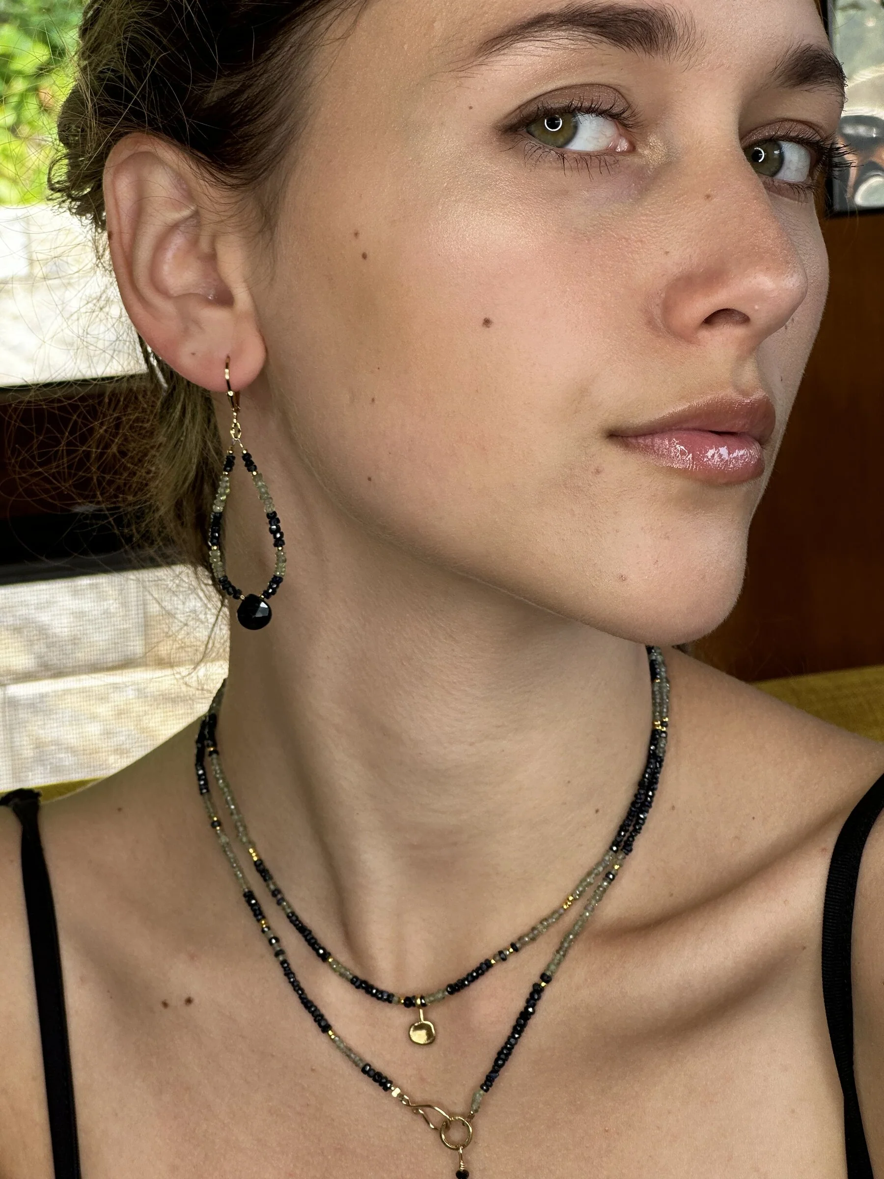 Black Sapphire, Green Sapphire & Black Spinel Earrings - Image 2