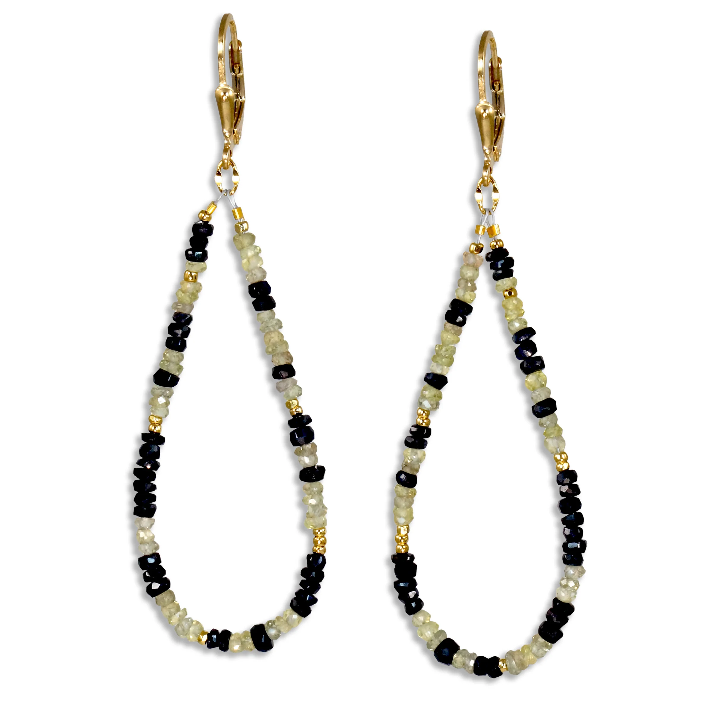 Black Sapphire & Green Sapphire Earrings - Image 3