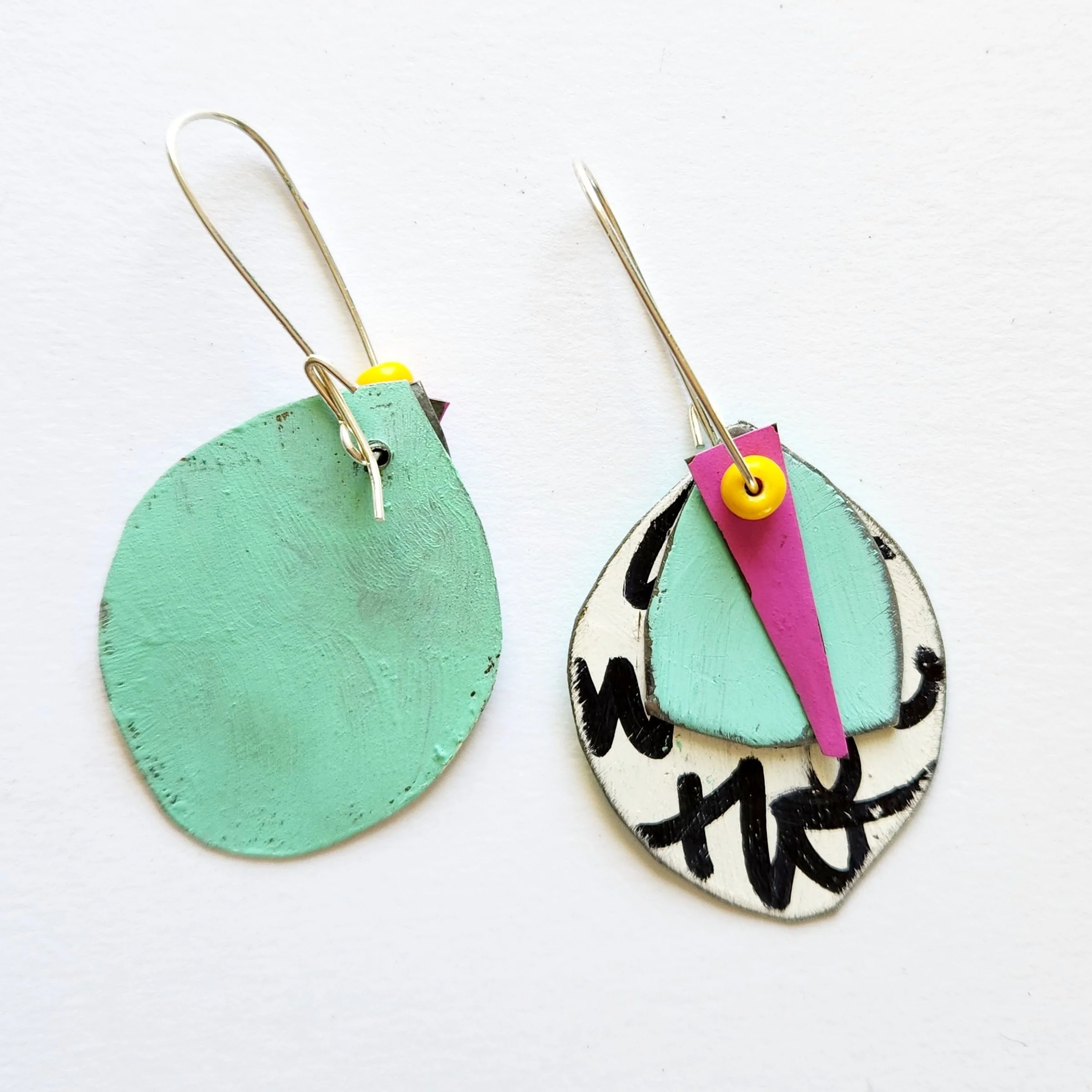 Black & White Doodle Disk Earrings - Image 3