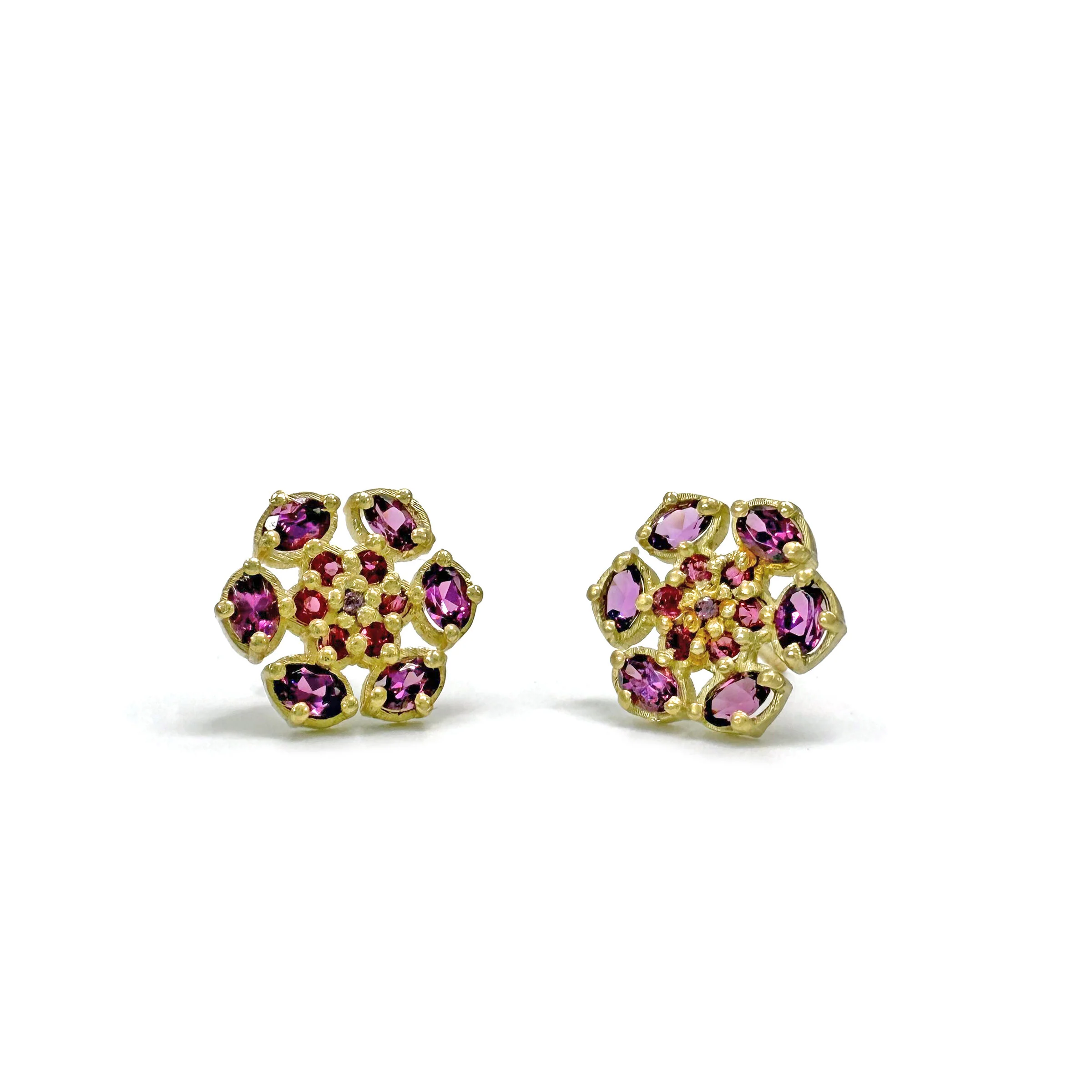 Bloom Stud Earrings with Rubellite, Tourmaline, and Rhodolite Garnet - Image 2