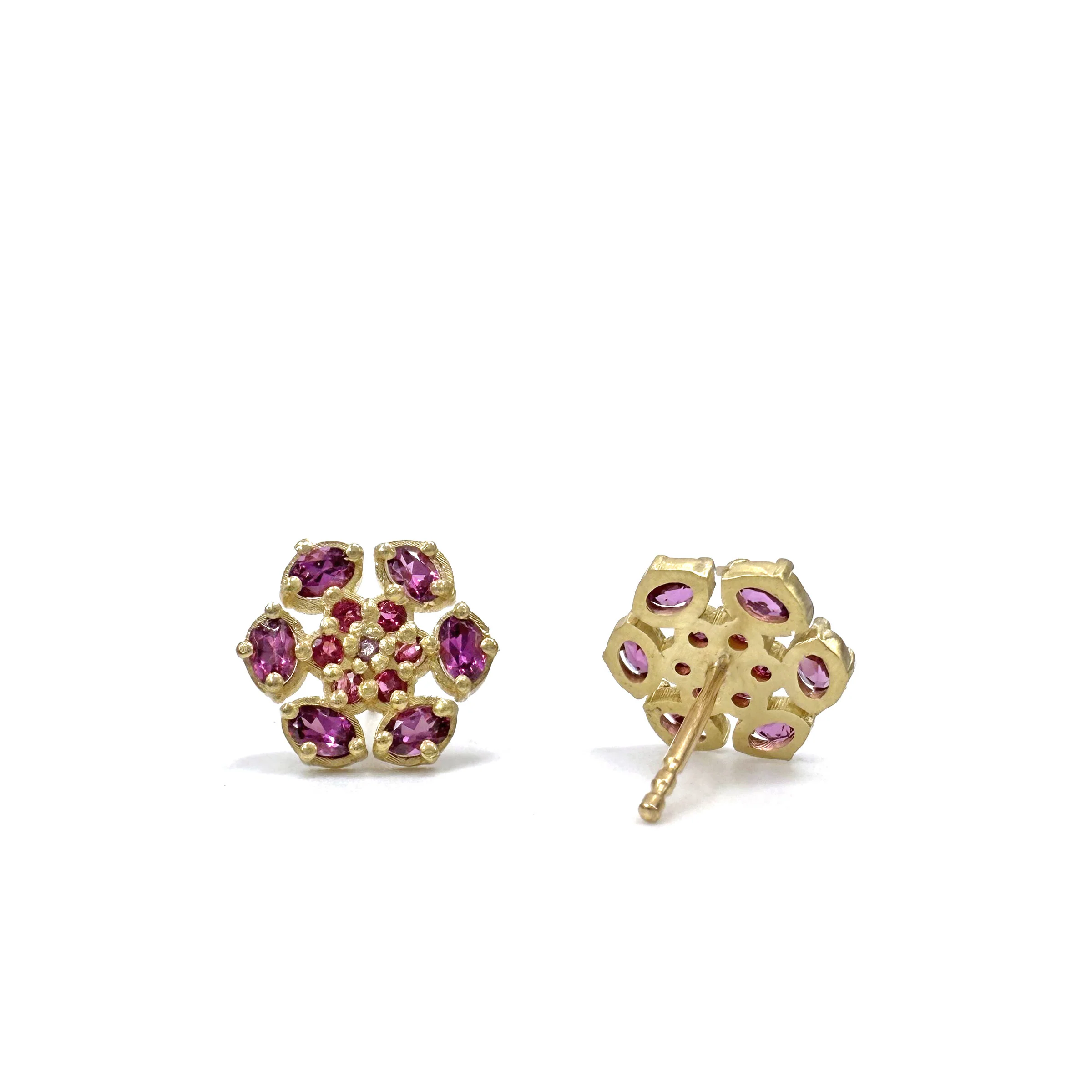 Bloom Stud Earrings with Rubellite, Tourmaline, and Rhodolite Garnet - Image 3