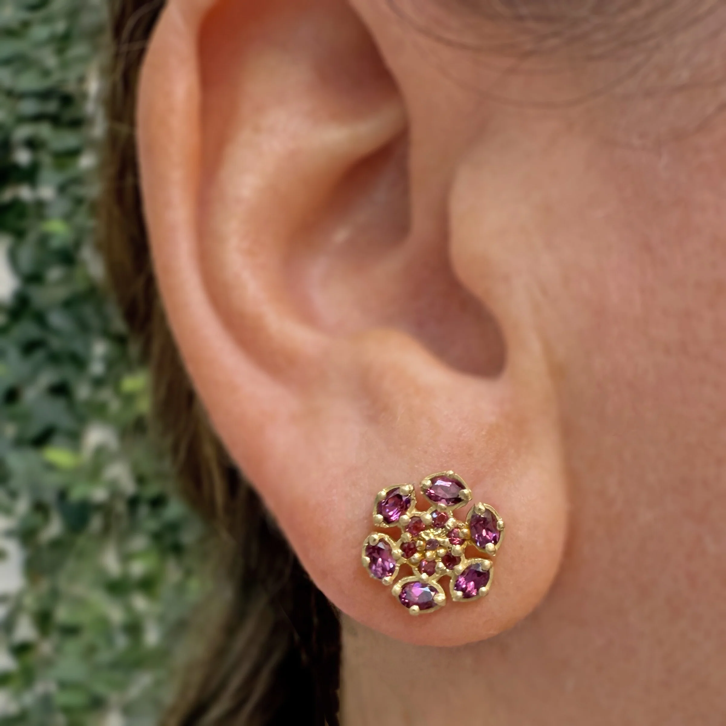 Bloom Stud Earrings with Rubellite, Tourmaline, and Rhodolite Garnet - Image 4