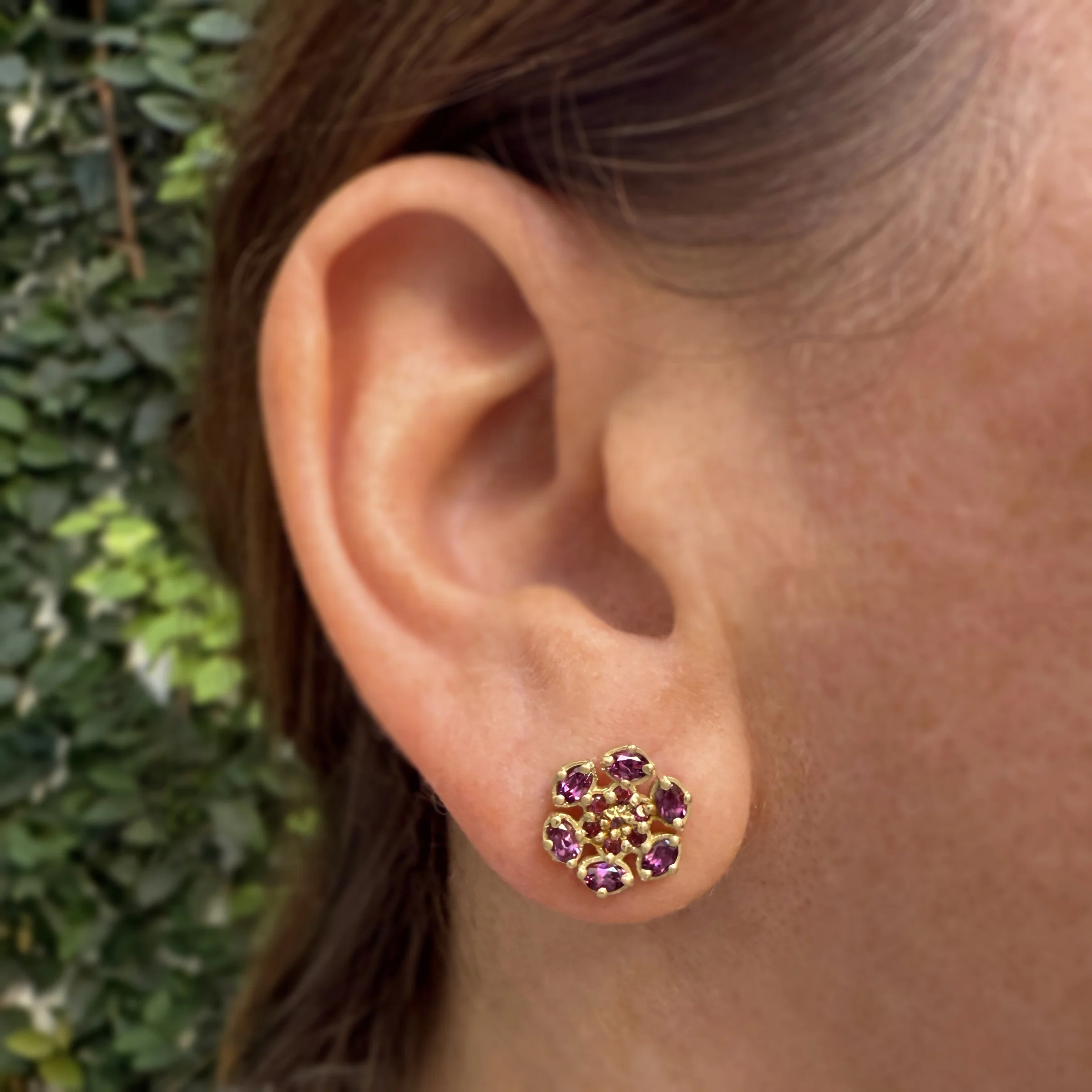 Bloom Stud Earrings with Rubellite, Tourmaline, and Rhodolite Garnet - Image 6