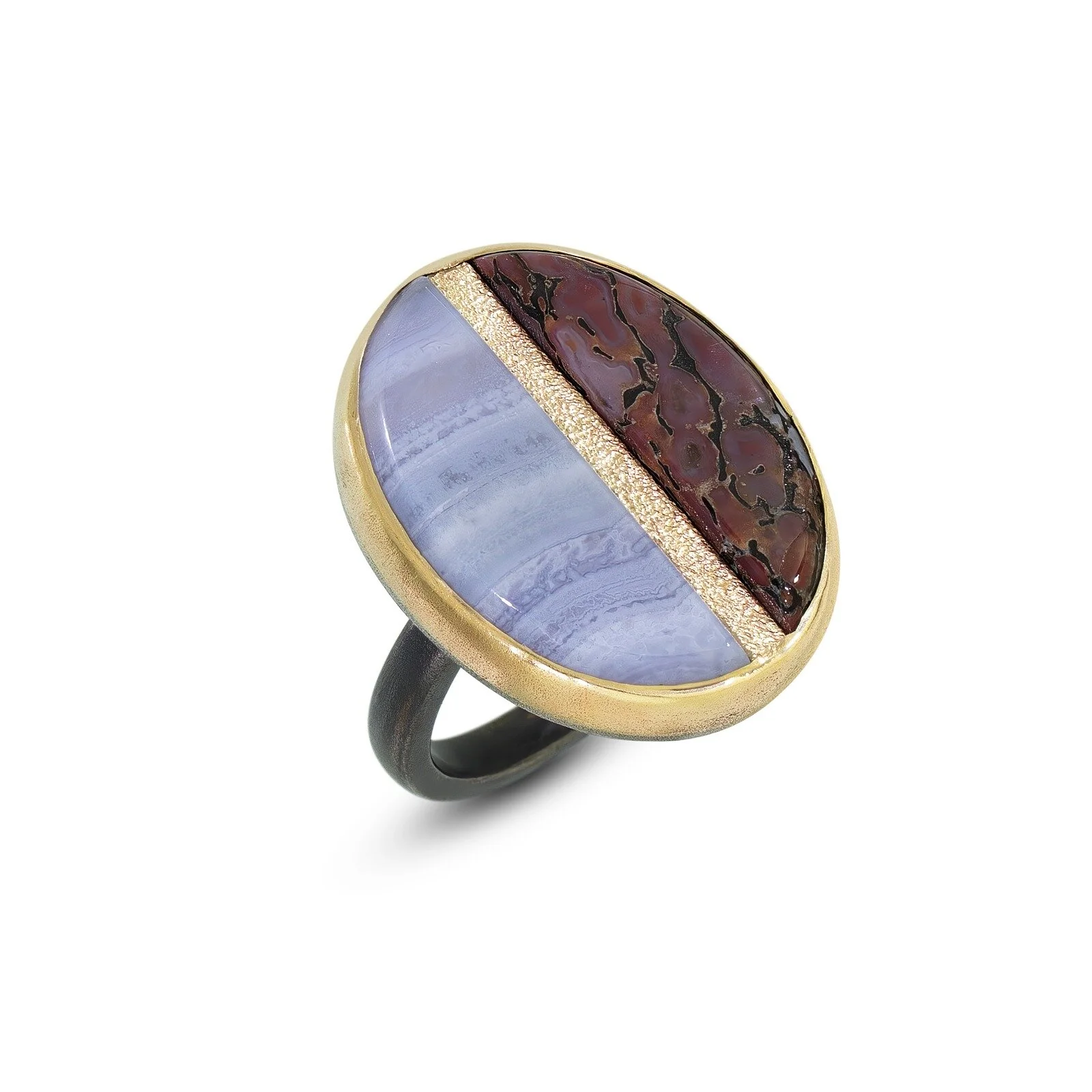 Blue Lace Agate & Dinosaur Bone Inlay Ring - Image 4