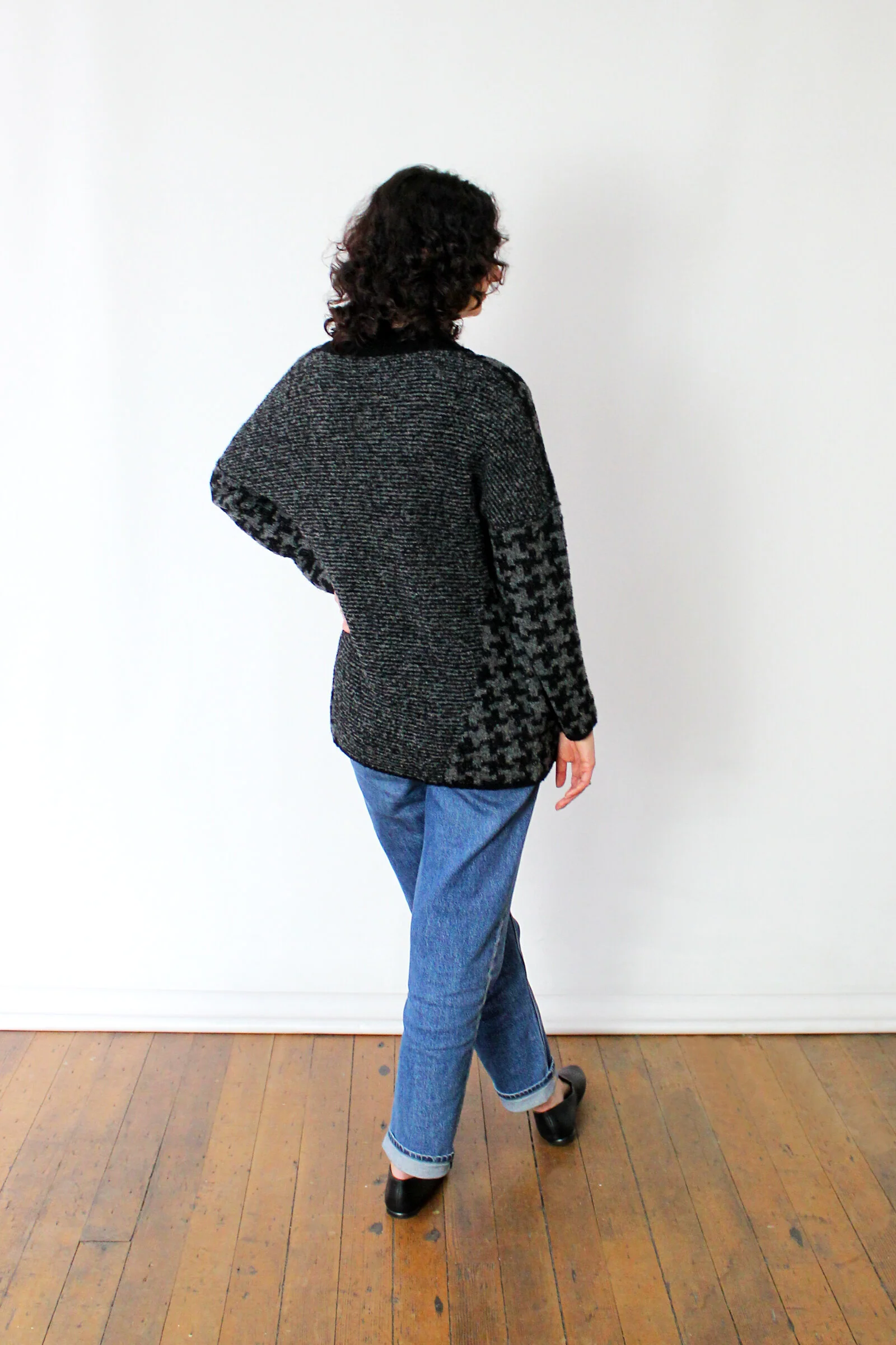 Boucle Houndstooth Cardigan - Black Houndstooth - Image 4