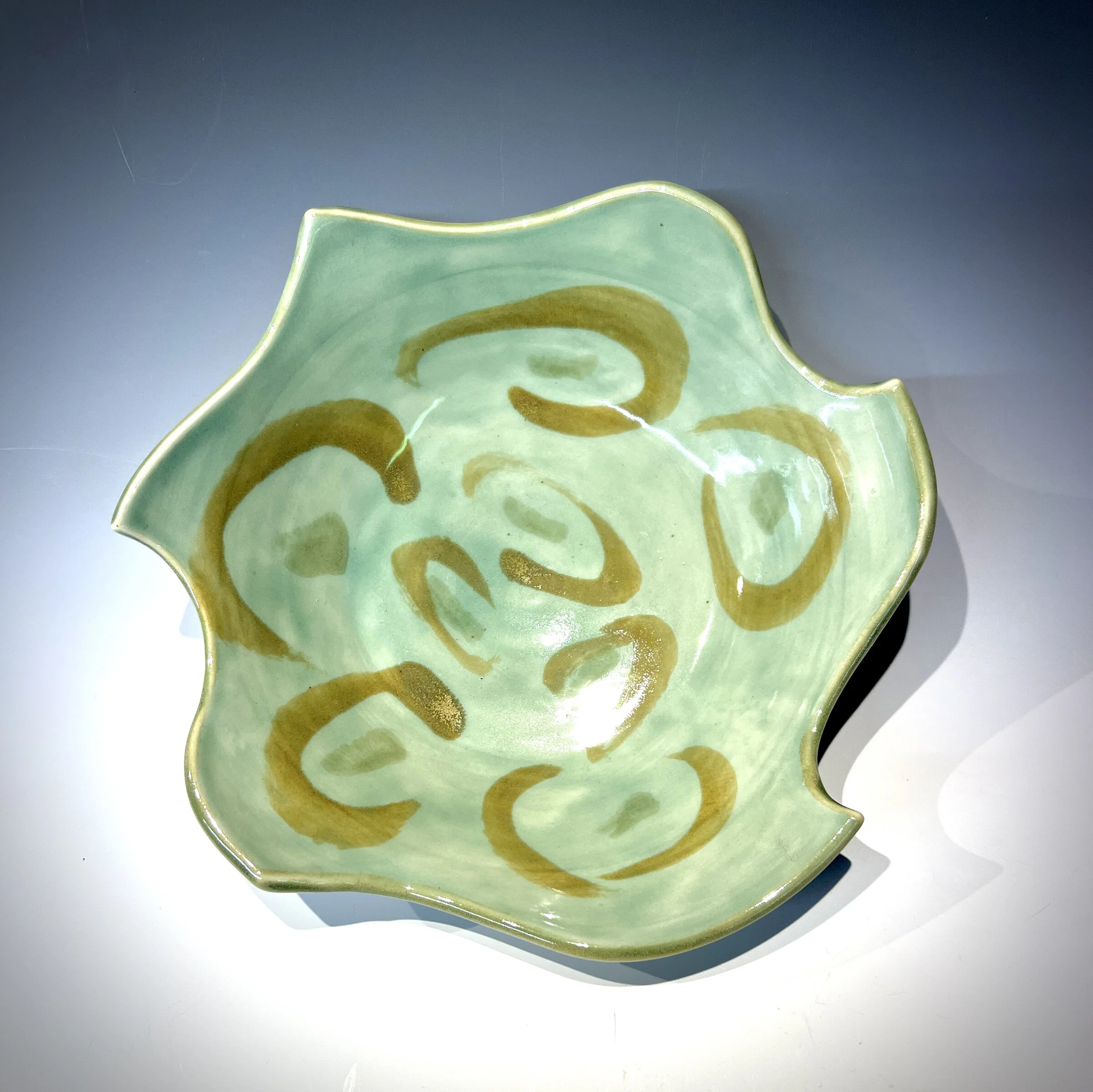 Carved Porcelain Bowl #3 with Celadon Glaze