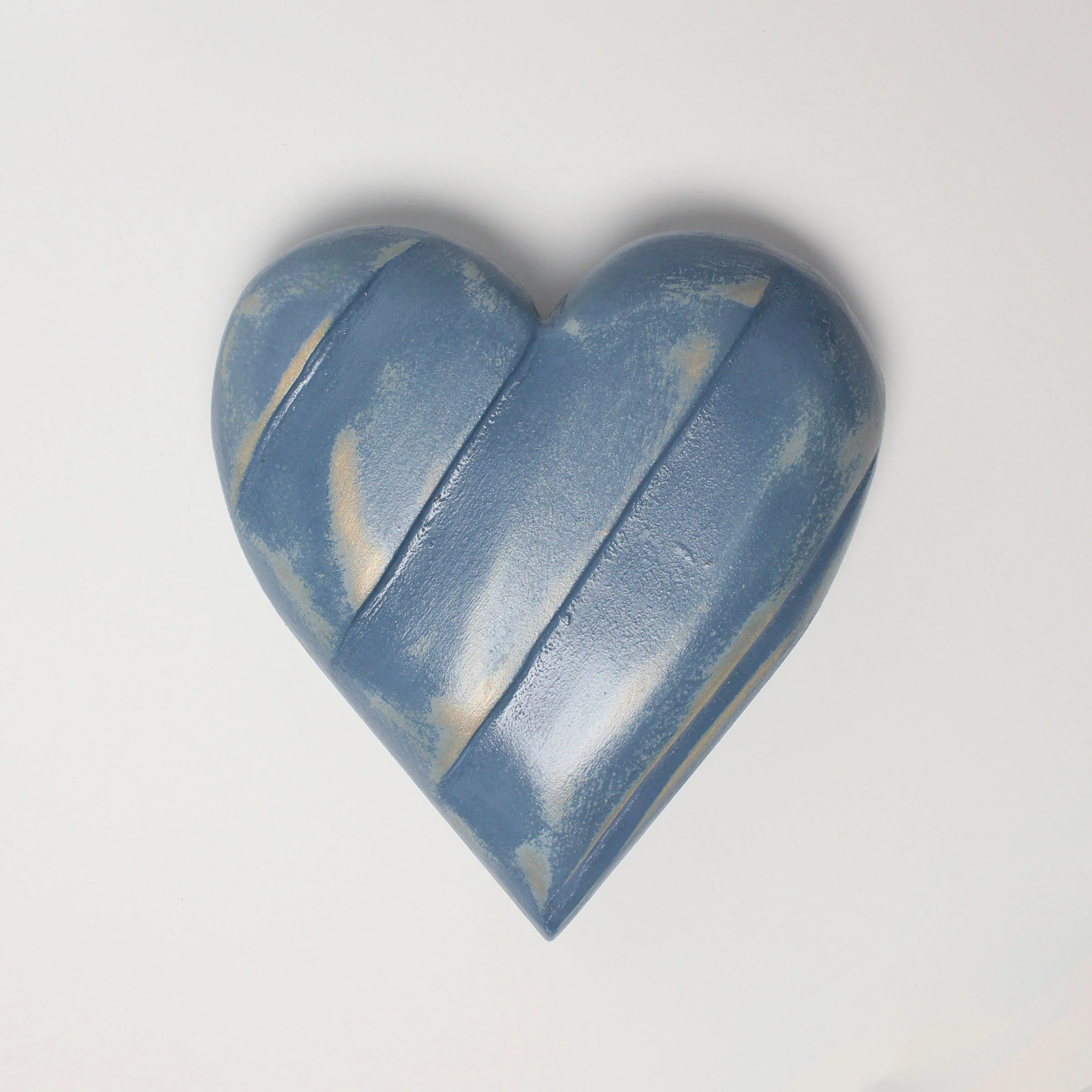 Carved Wood Heart - Blue Diagonal