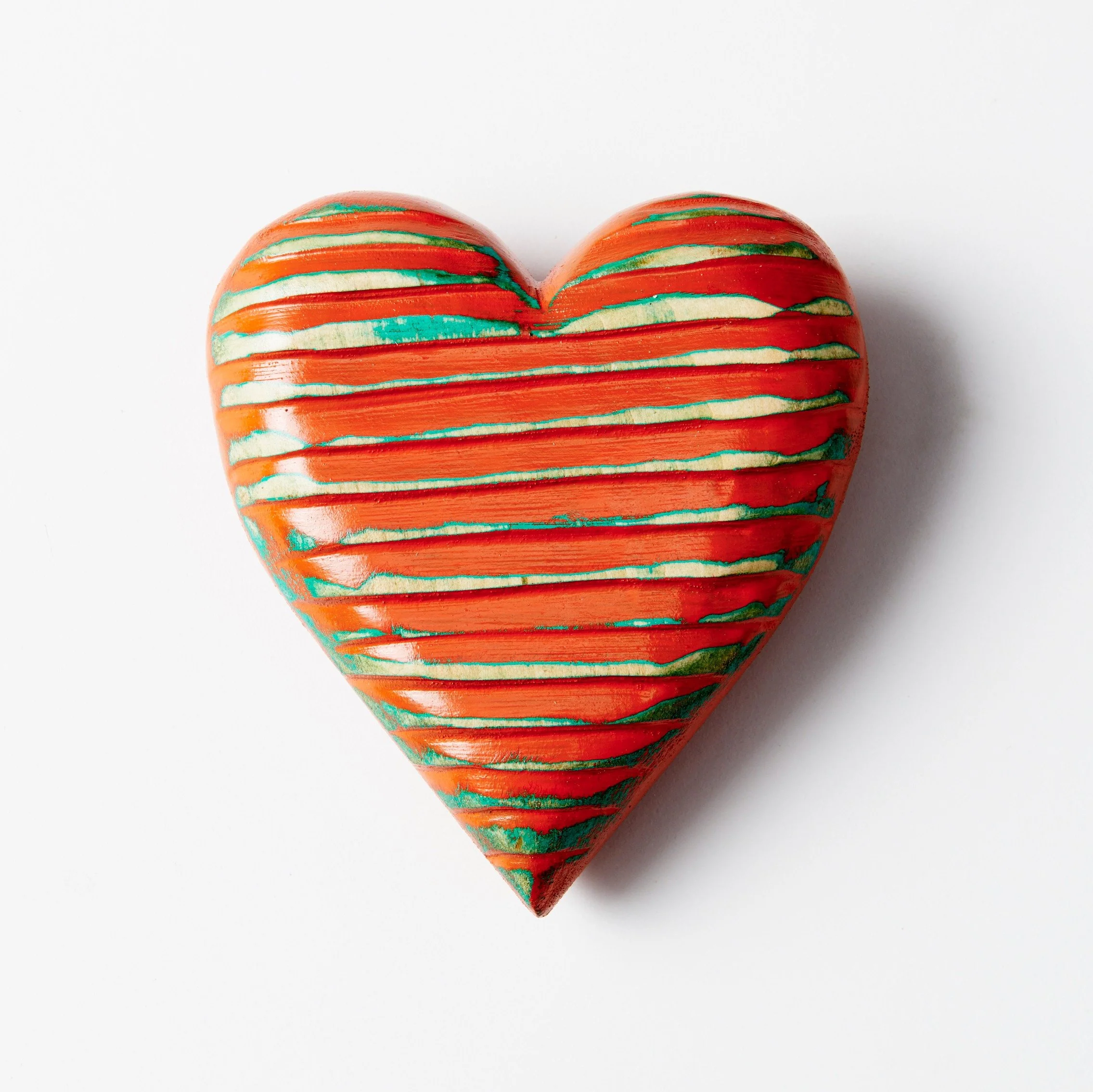 Carved Wood Heart - Orange Horizontal