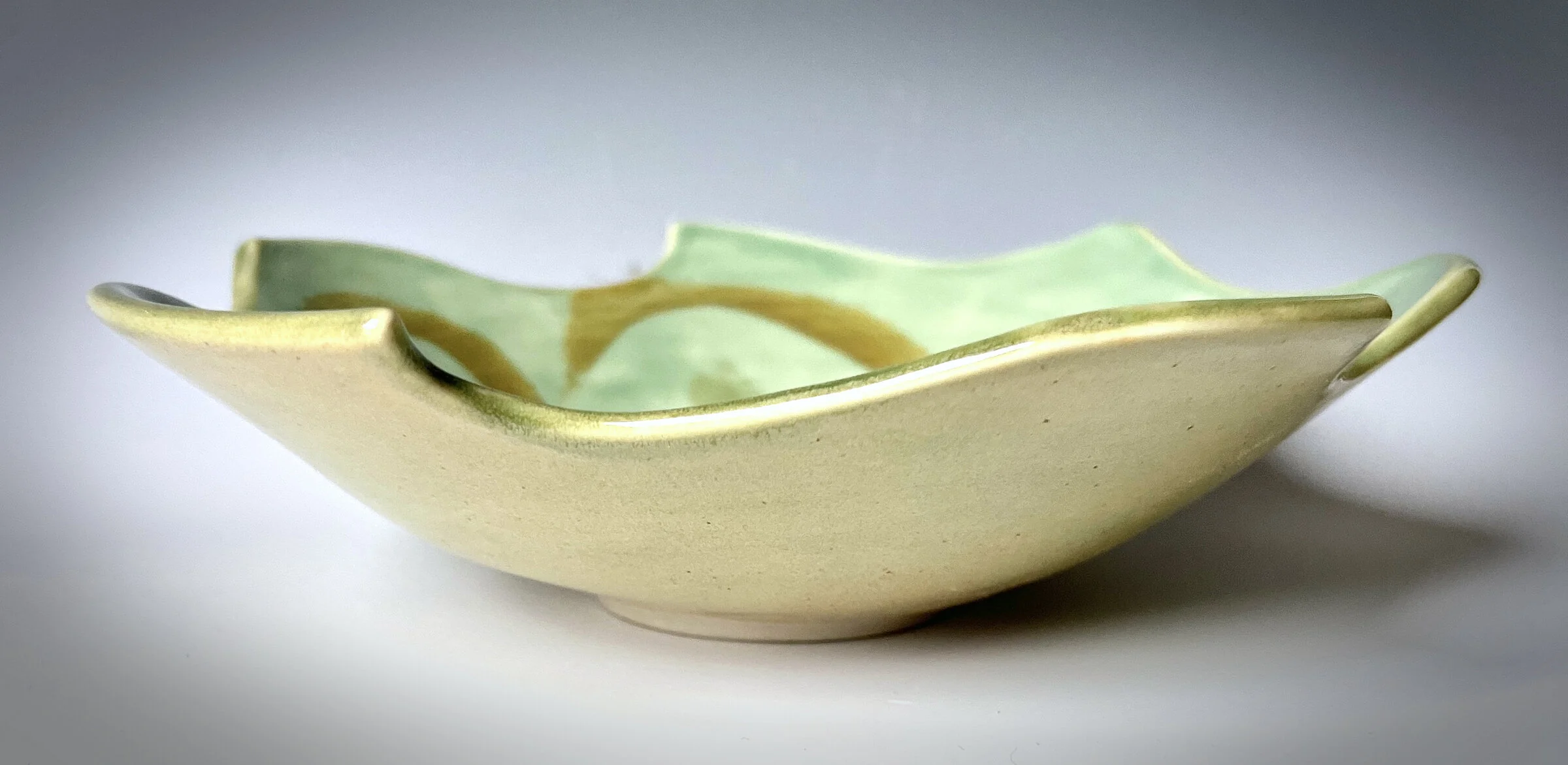 Carved Porcelain Bowl #3 with Celadon Glaze - Image 2