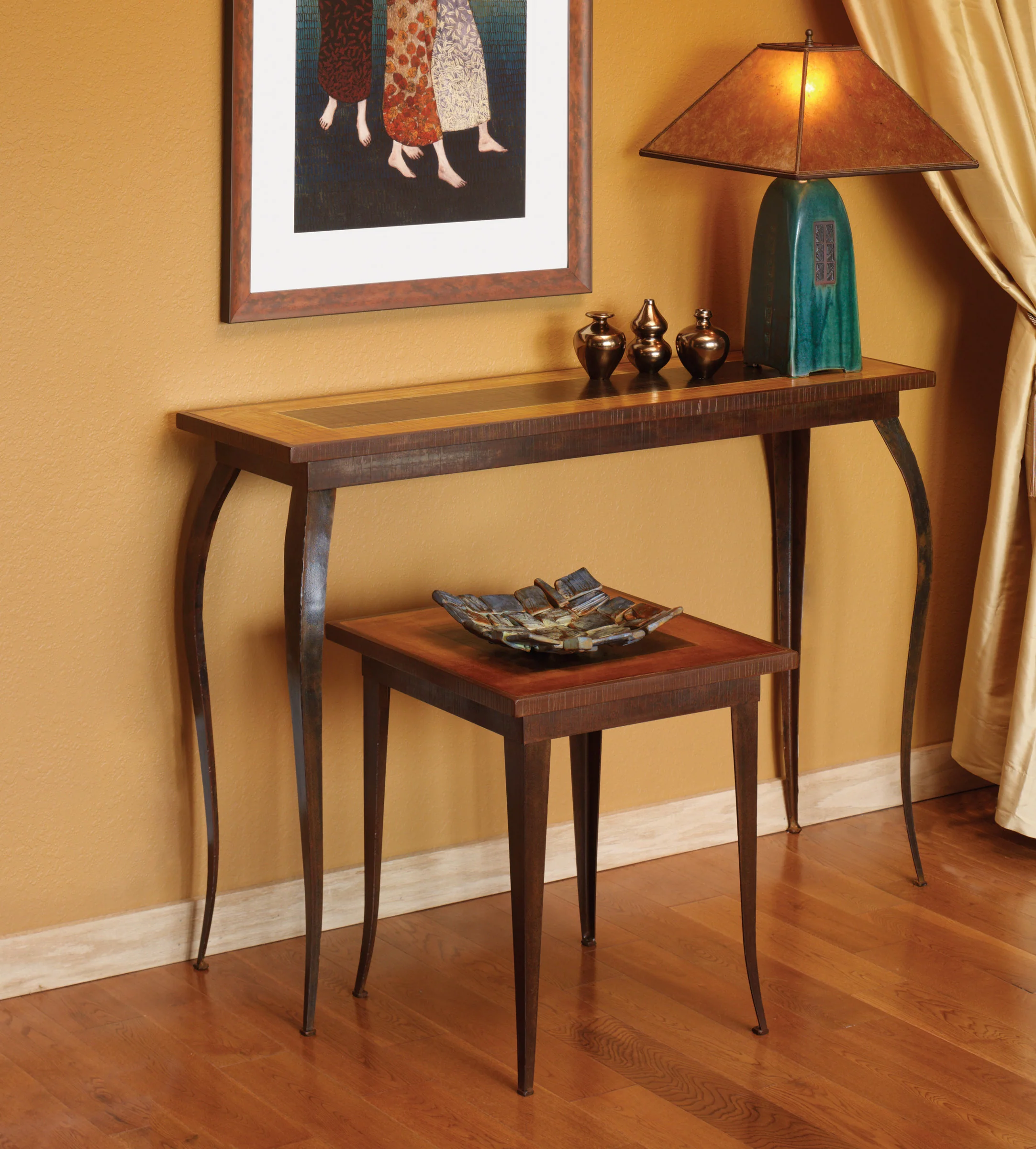 North Union Lamp in Viridian Glaze with Amber Mica Shade - Image 3