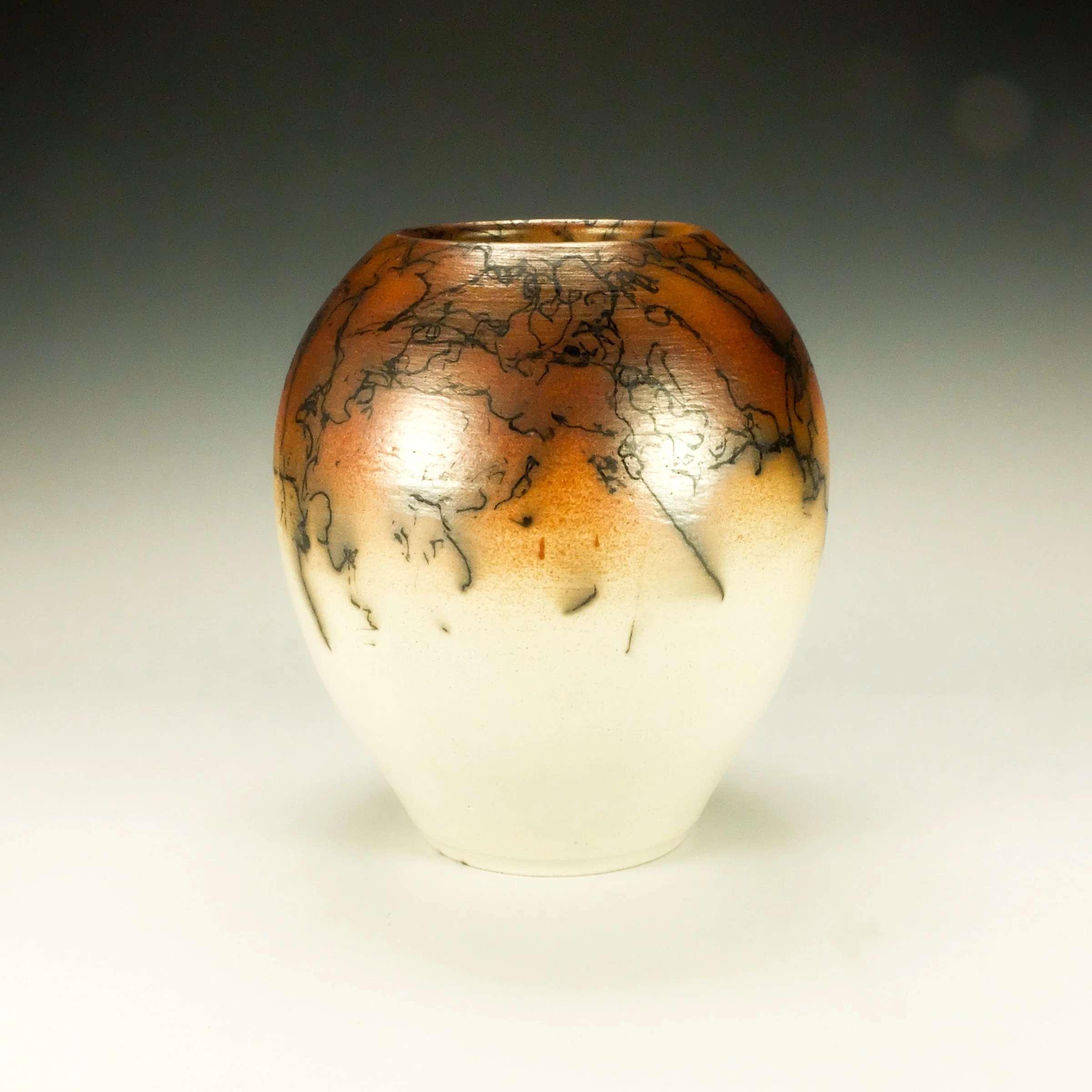 Orange, Black and White Horsehair Raku Pottery - Image 2