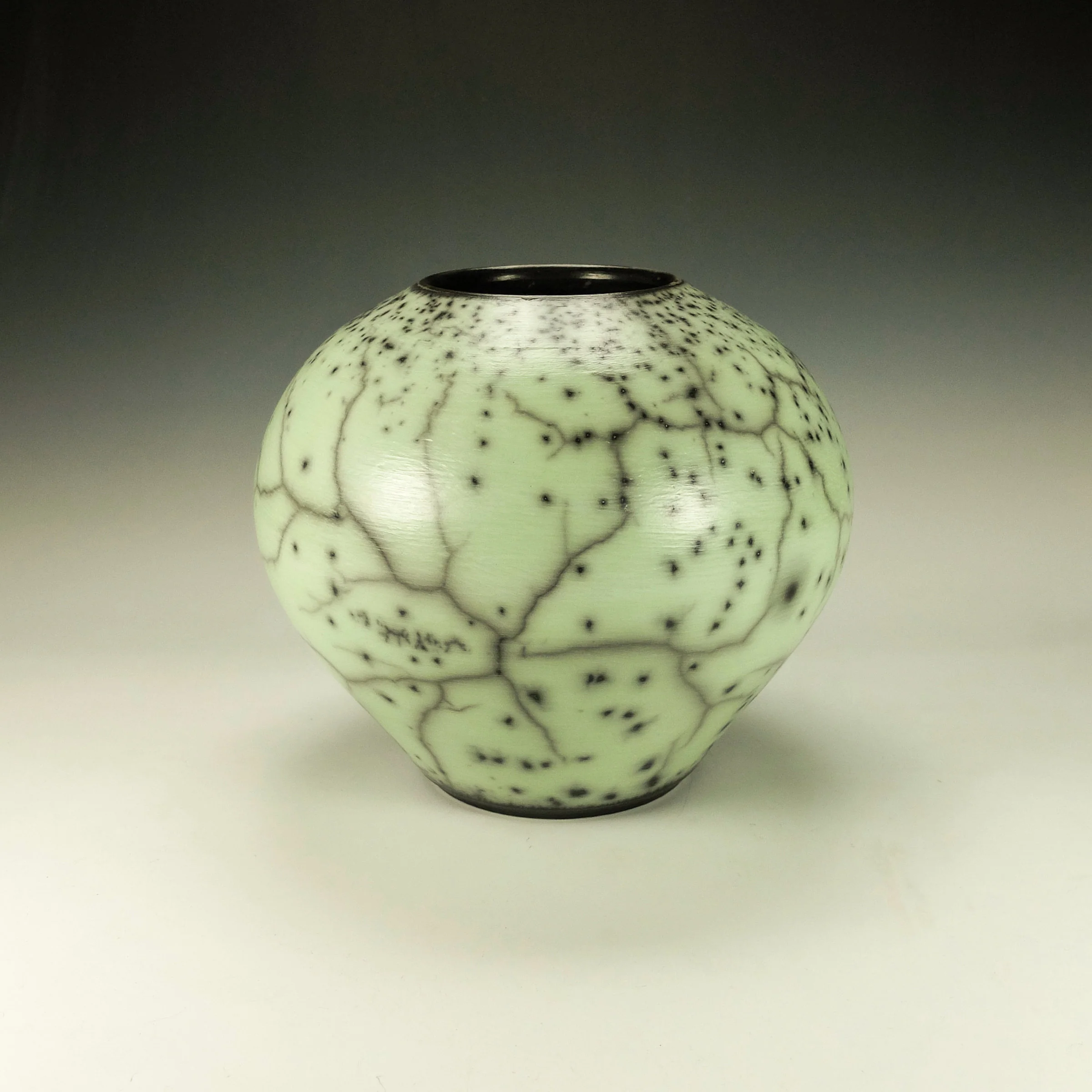 Round Green Naked Raku Pottery