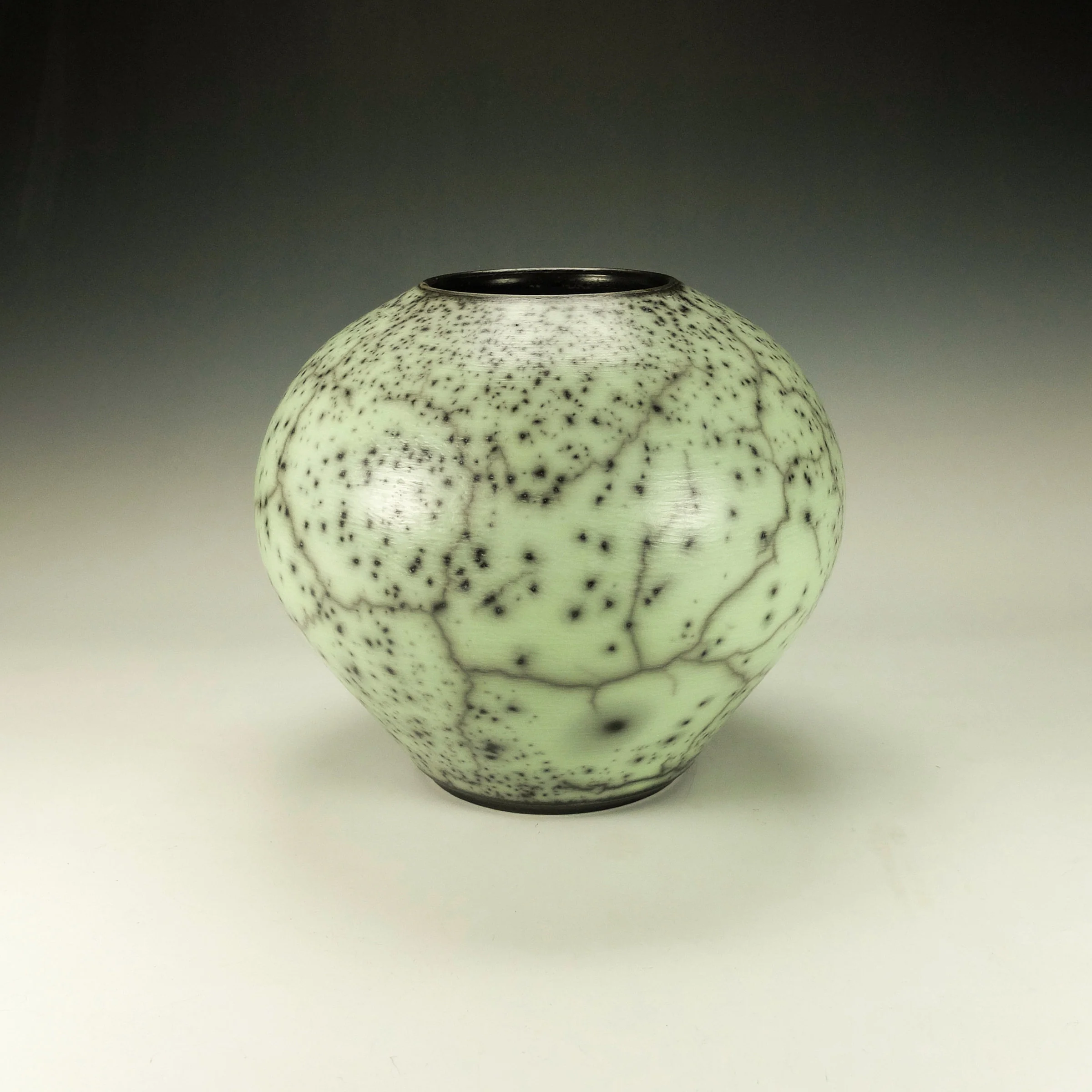 Round Green Naked Raku Pottery - Image 2