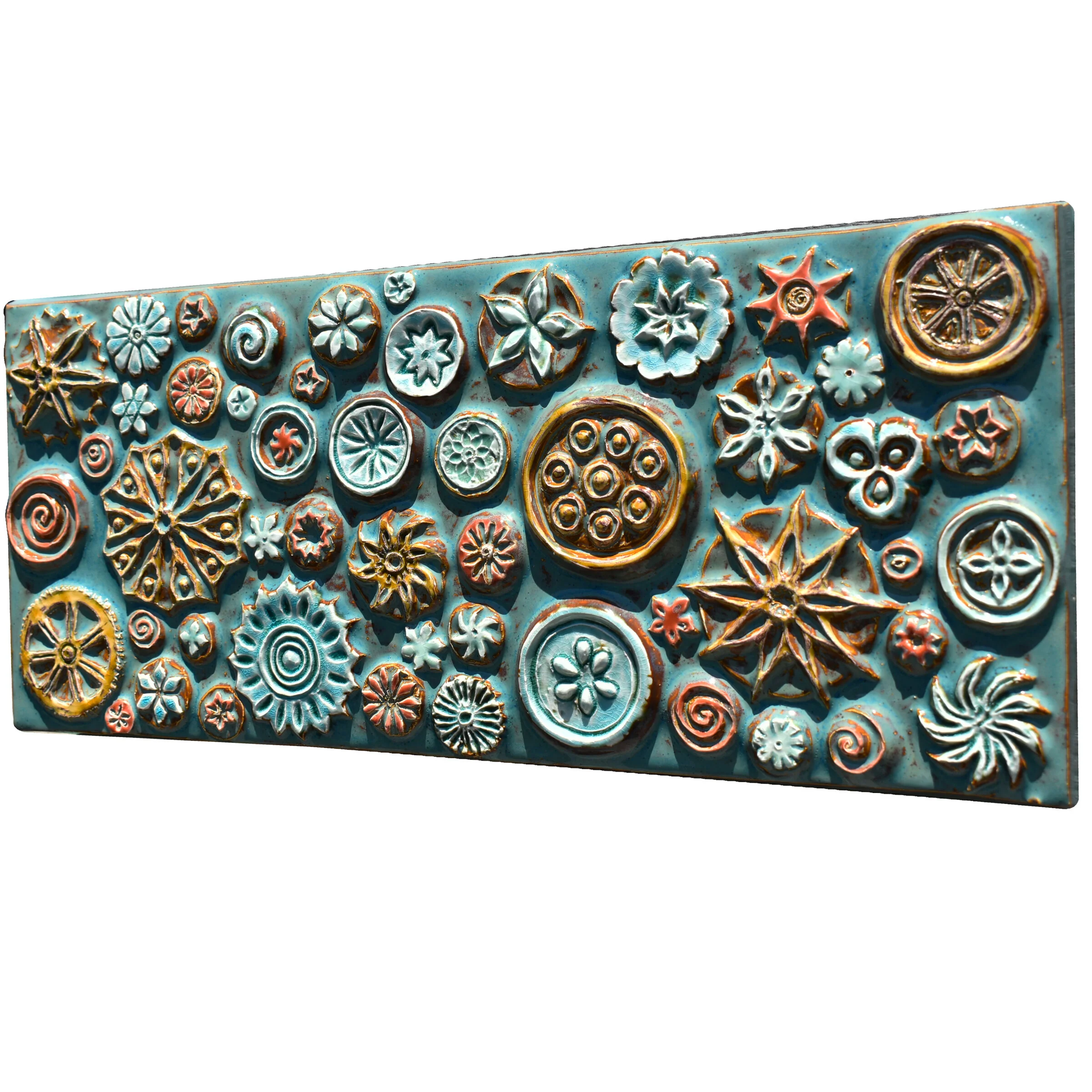 Mosaic of Circles Tile in Antique Teal, Orange and Yellow - Image 2