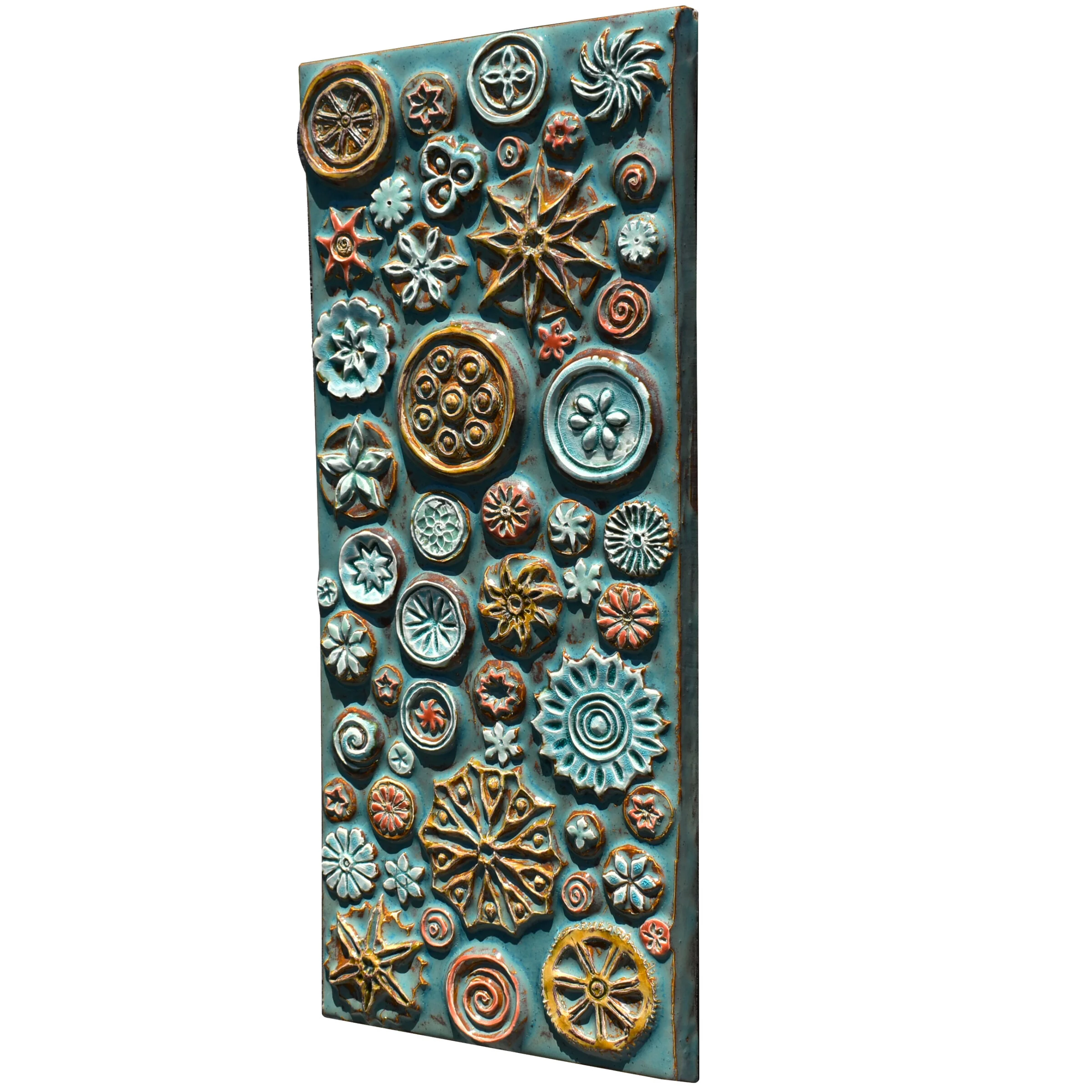 Mosaic of Circles Tile in Antique Teal, Orange and Yellow - Image 4