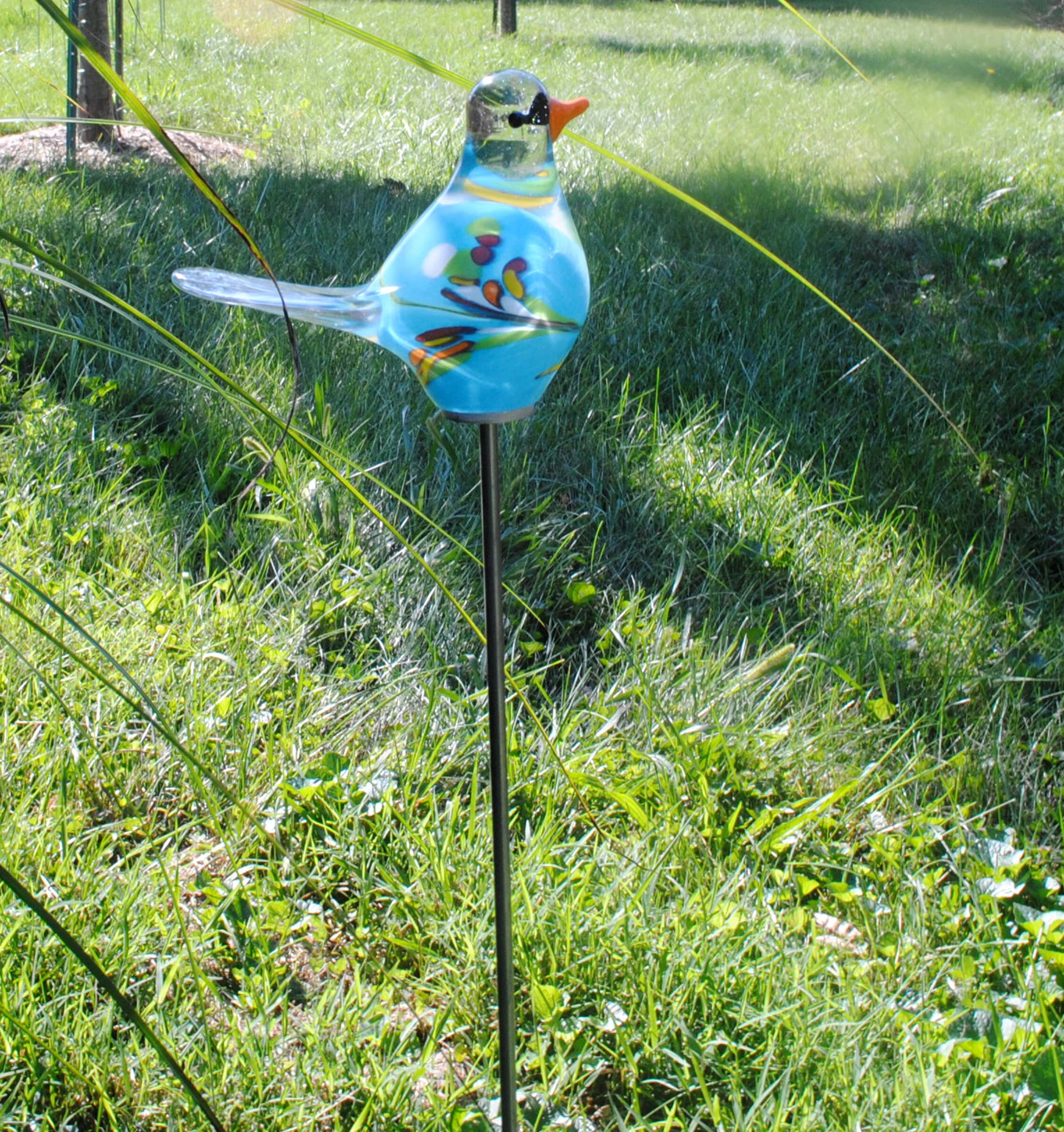 Chickadee Garden Sculpture - Aqua - Image 3