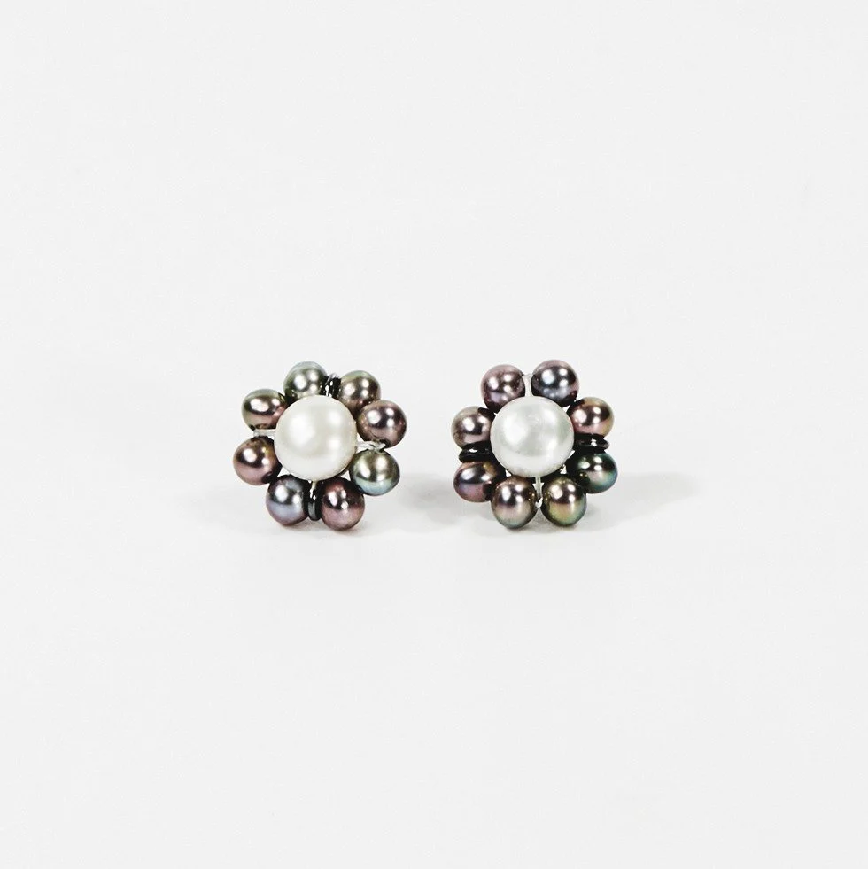 Chrome Flower Stud Earrings - Image 2