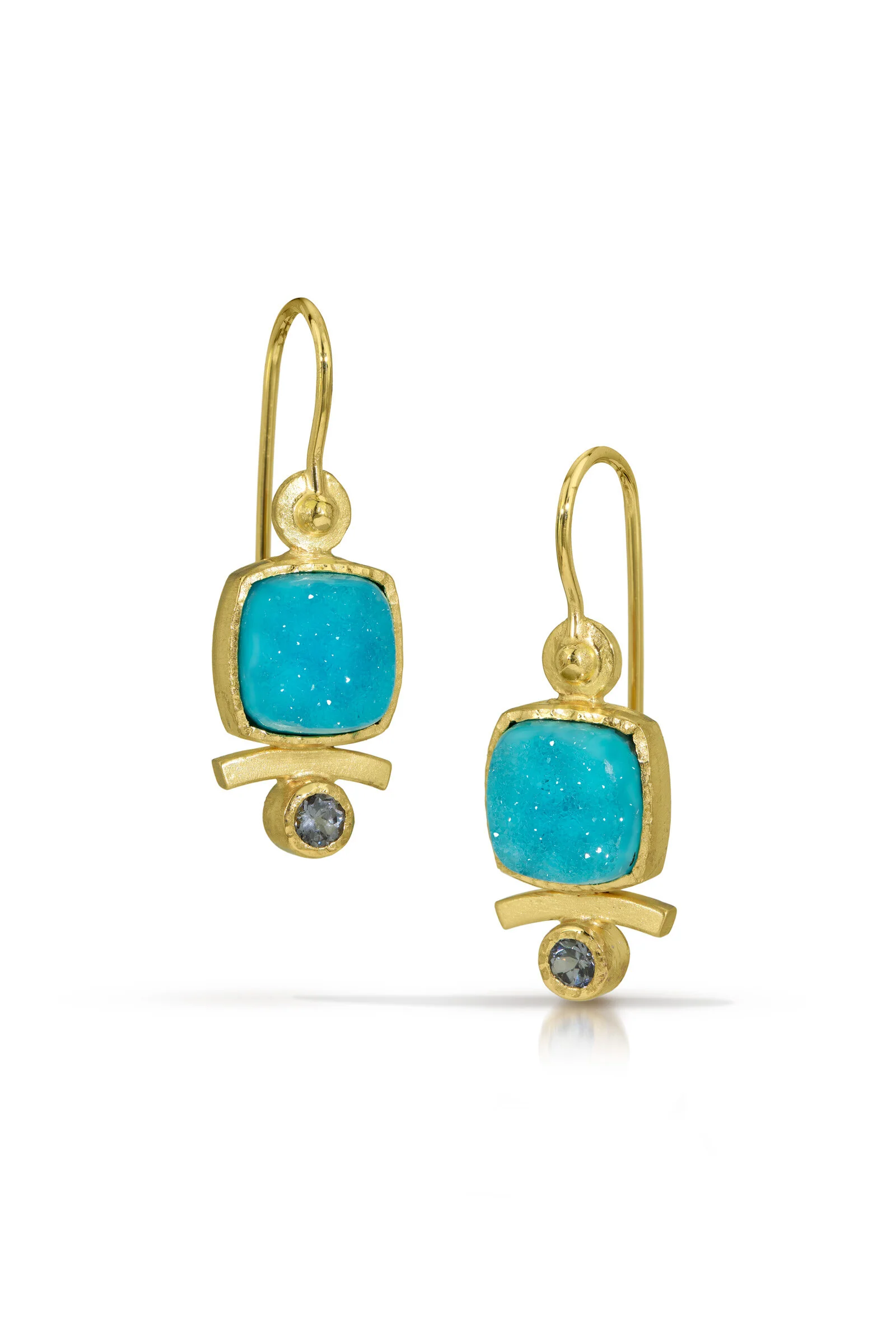 Chrysocolla Druzy Drop Earrings with Gray Spinels