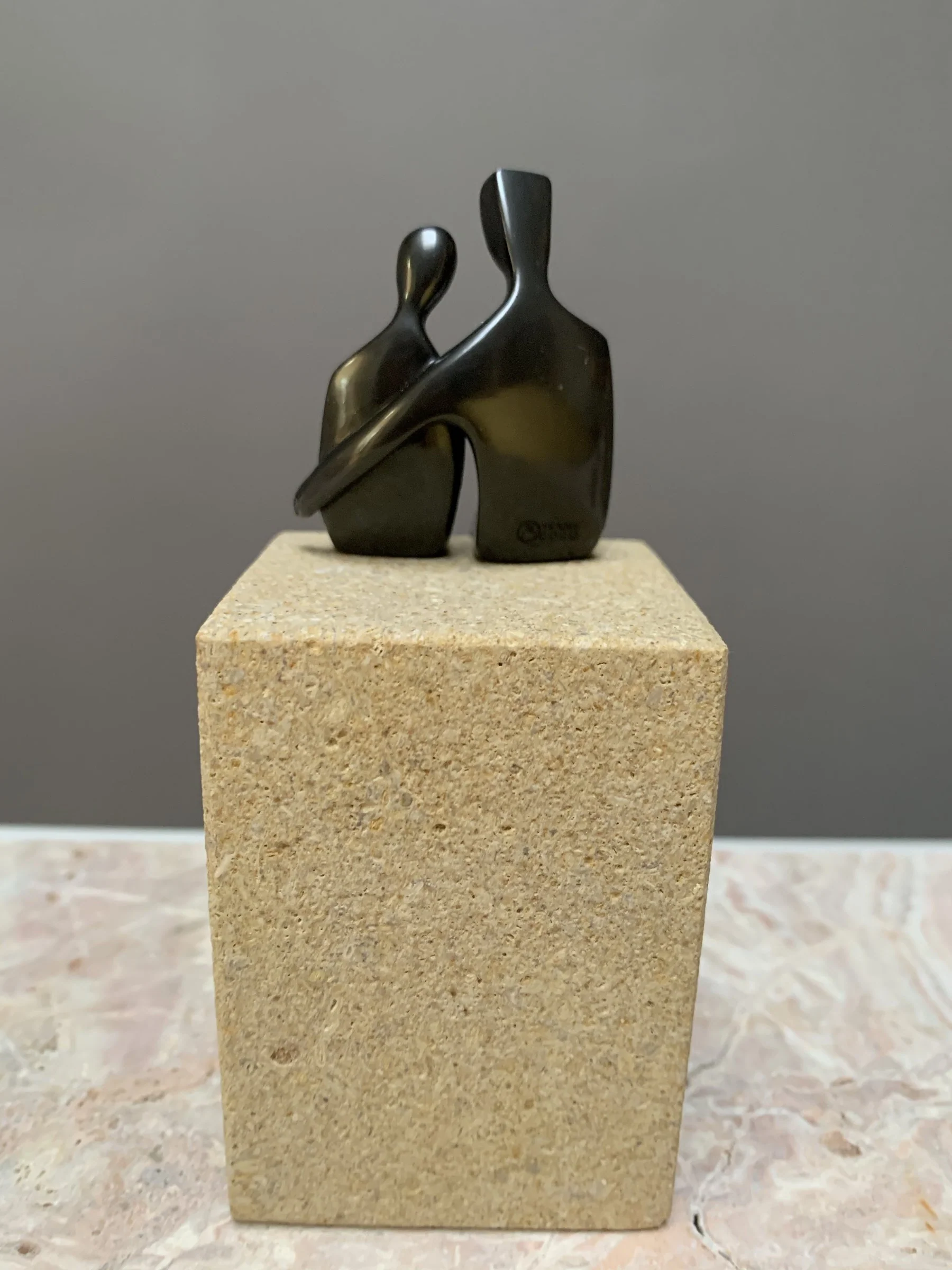 Close to Me, Small - Bronze with Limestone Base - Image 3