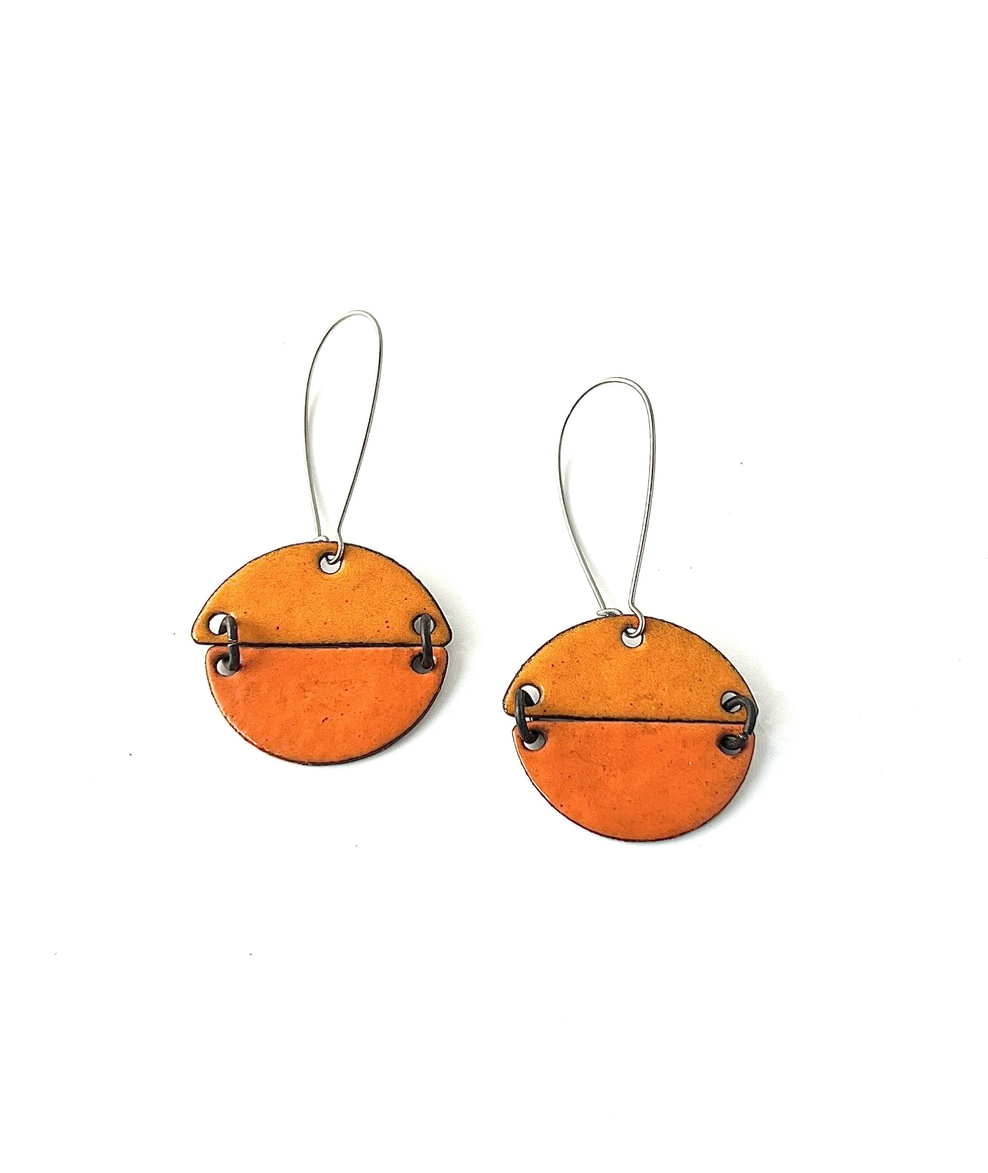 Color Block Half-Moon Earrings - Red/Orange