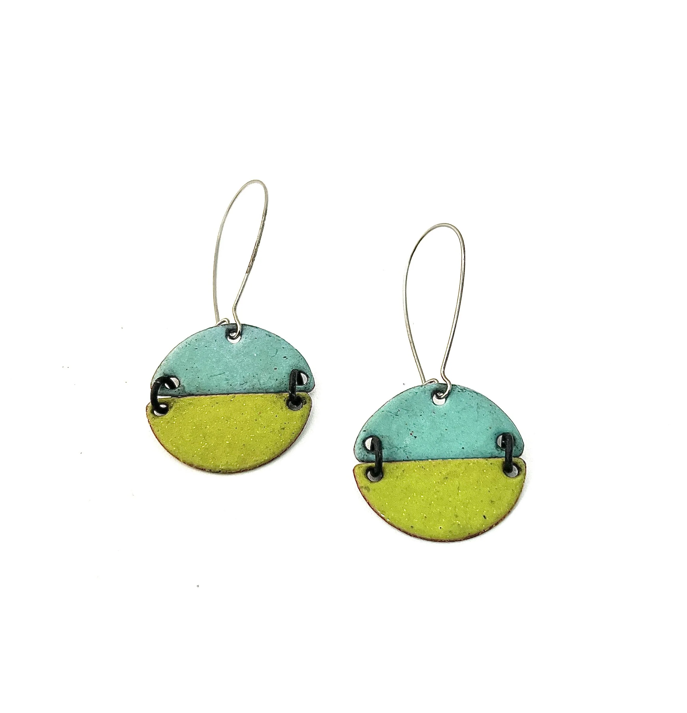 Color Block Half-Moon Earrings - Turquoise/Chartreuse