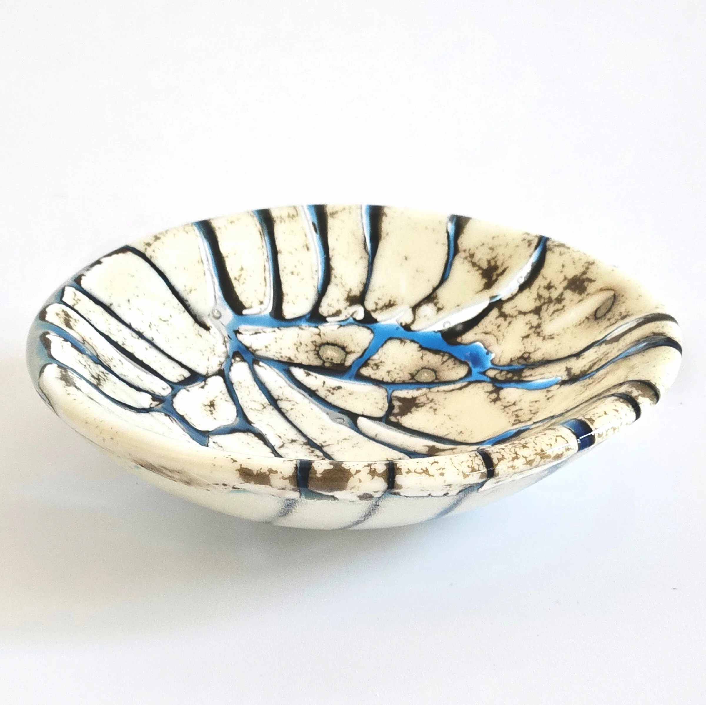 Cream and Blue Sculptural Glass Bowl - Resilience Series