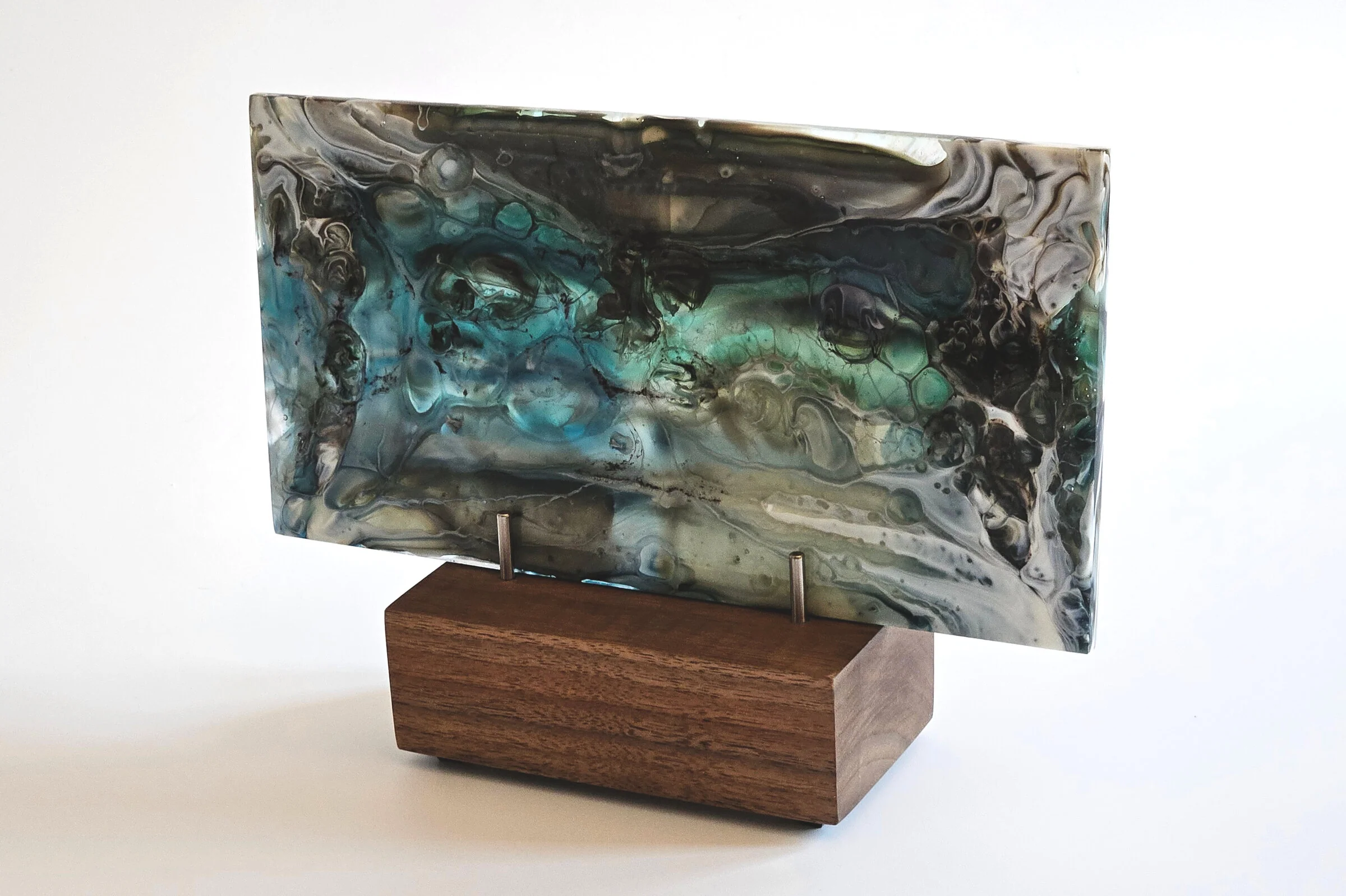 Cream, Blue and Black Glass Table Sculpture - Onward Series - Image 2