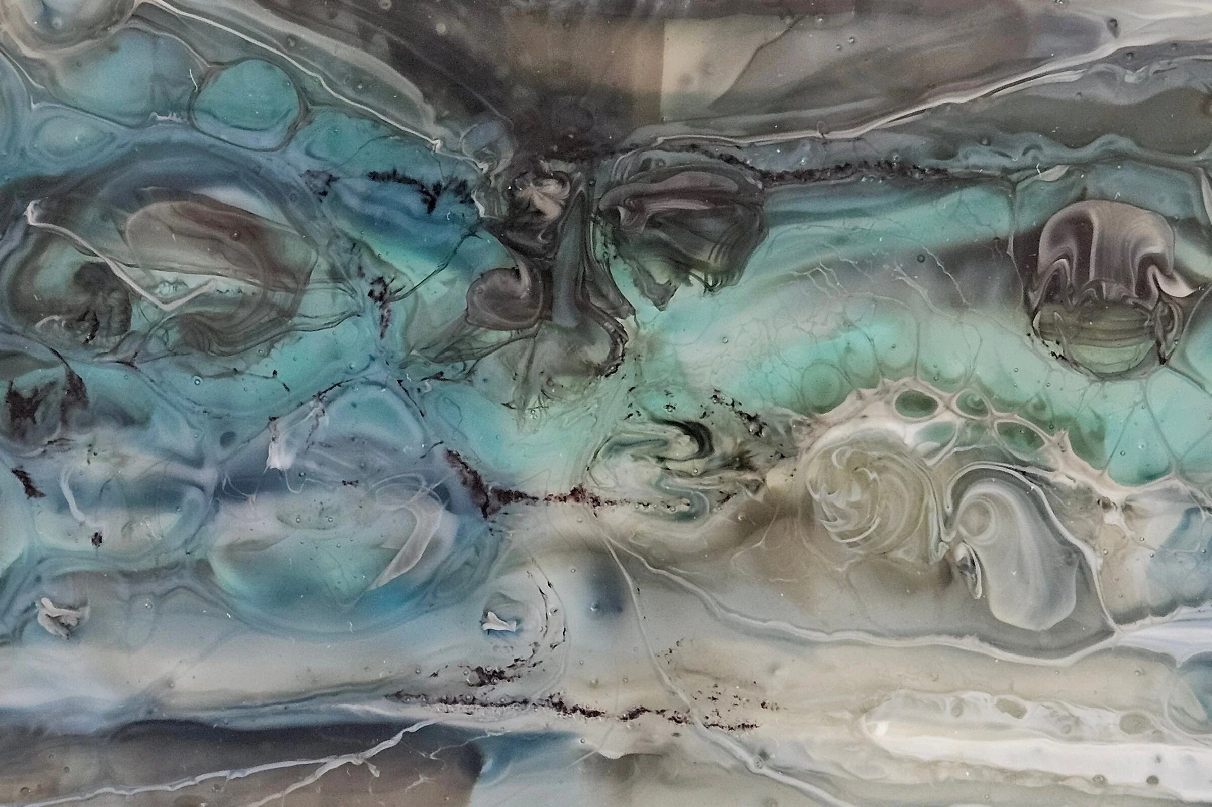 Cream, Blue and Black Glass Table Sculpture - Onward Series - Image 3