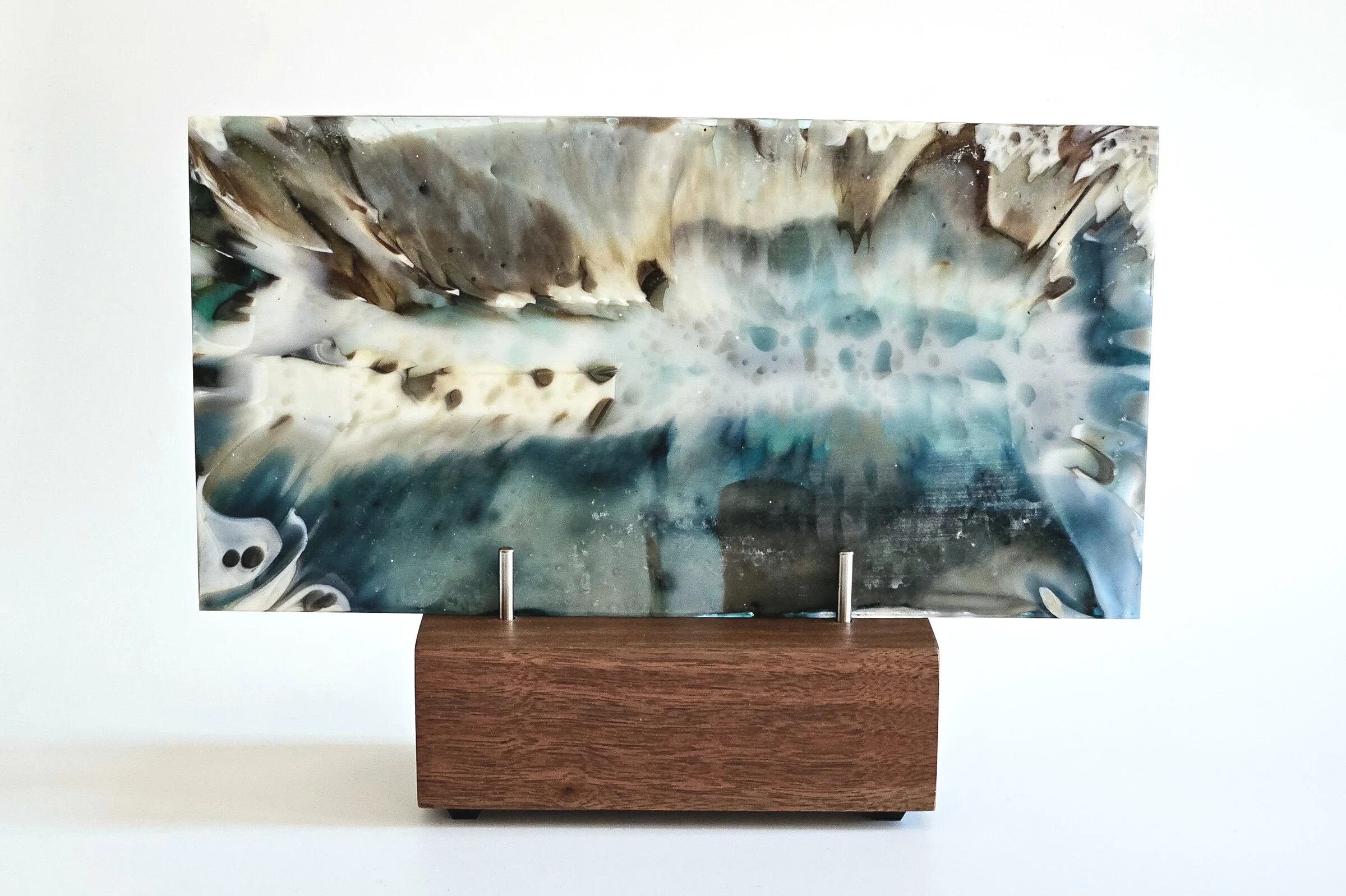 Cream, Blue and Black Glass Table Sculpture - Onward Series - Image 4