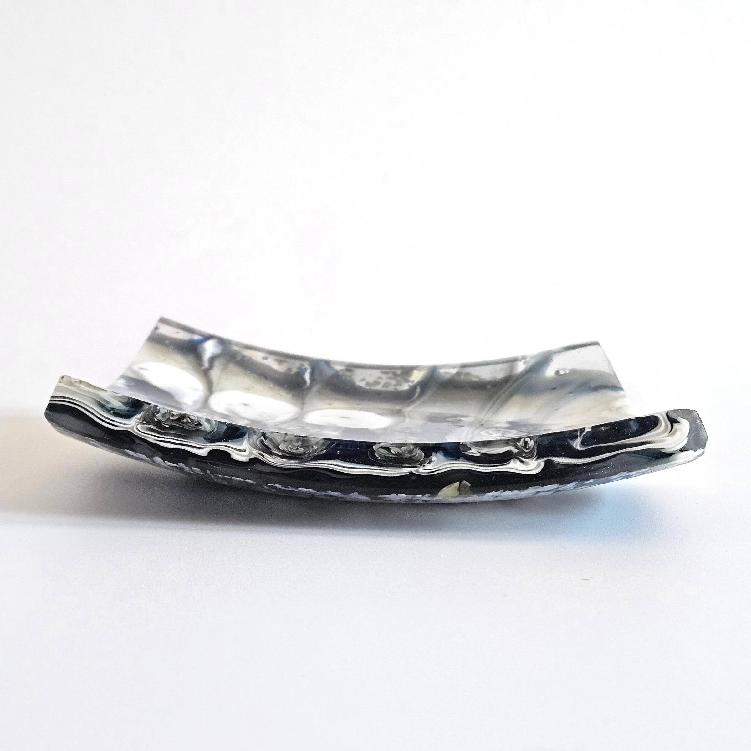 Cream, Blue and Black Sculptural Glass Dish - Onward Series - Image 2