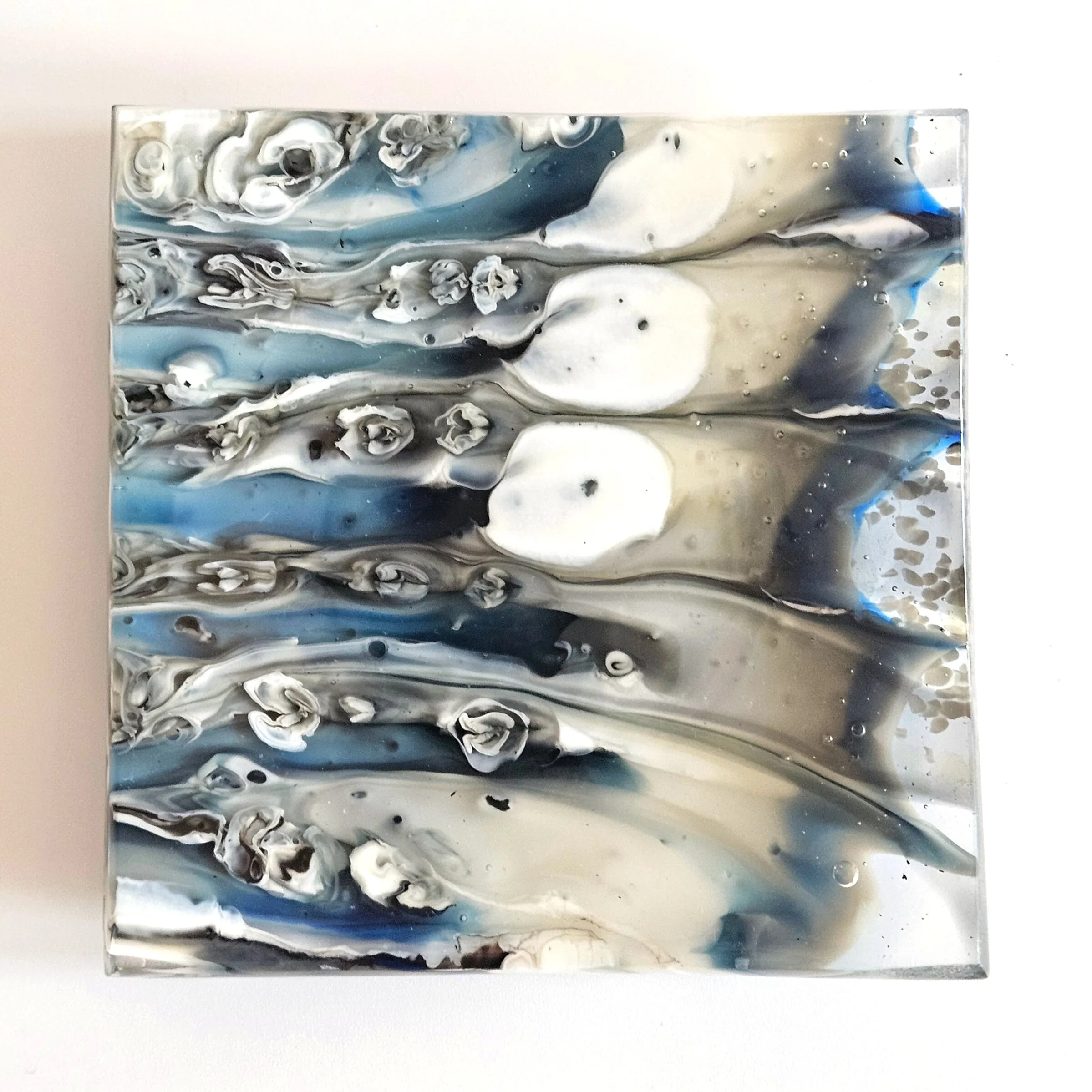 Cream, Blue and Black Sculptural Glass Dish - Onward Series - Image 3
