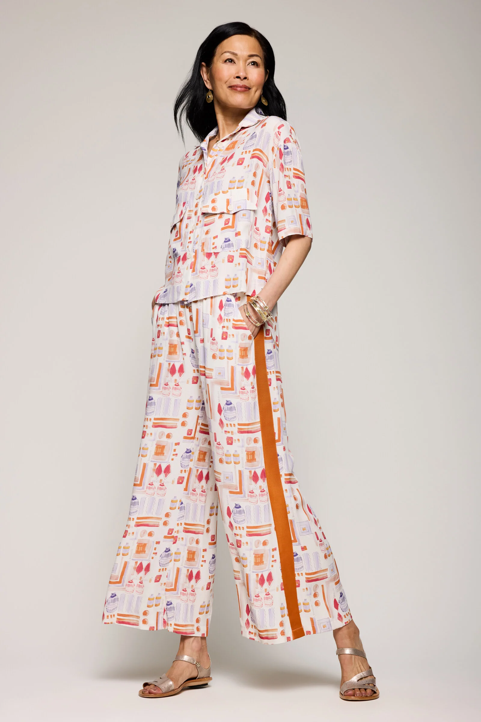 Crepe Santorini Camp Shirt - Ivory/Violet/Saffron - Image 2