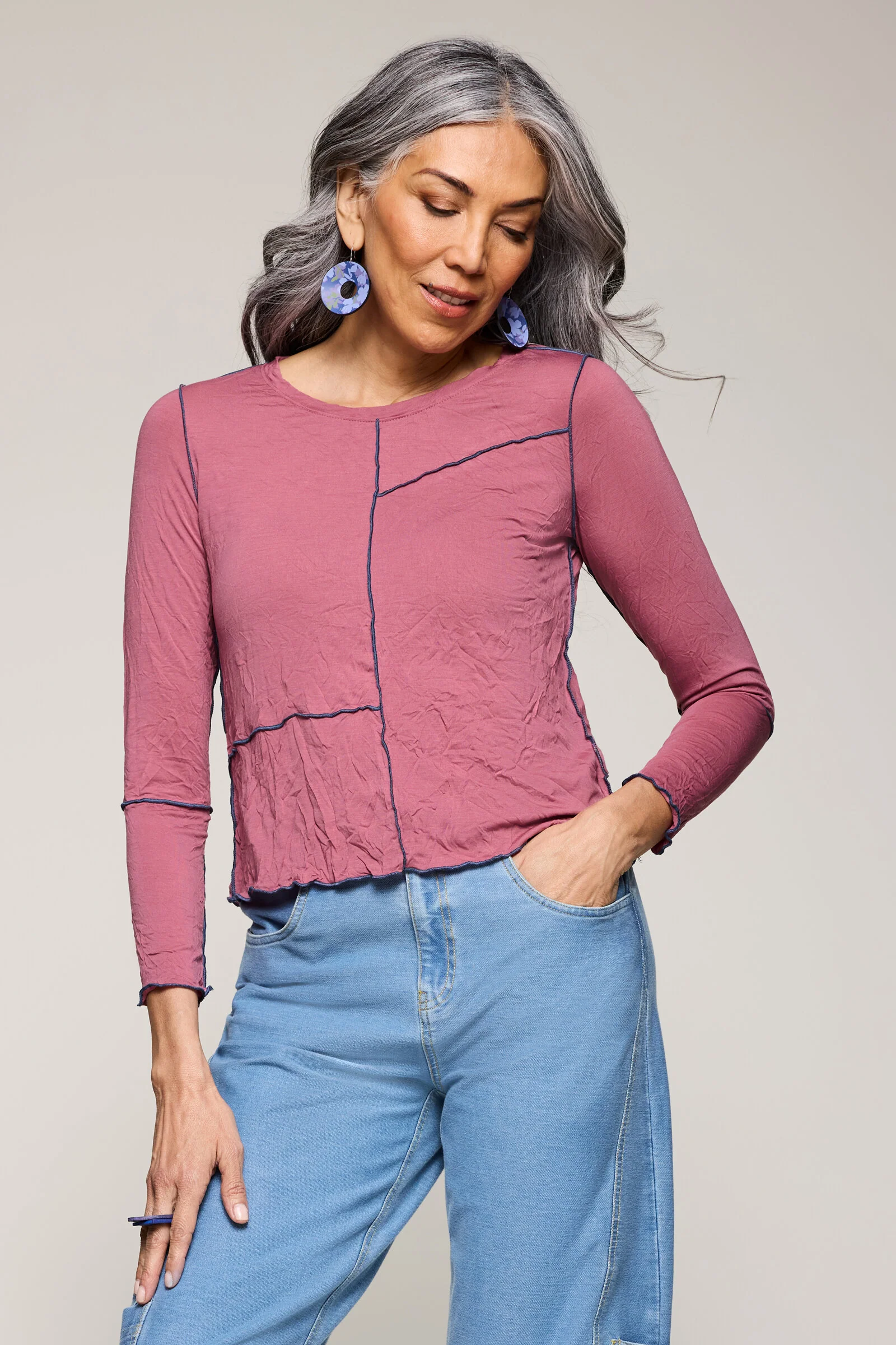 Crinkled Jersey Mosaic Top - Blush