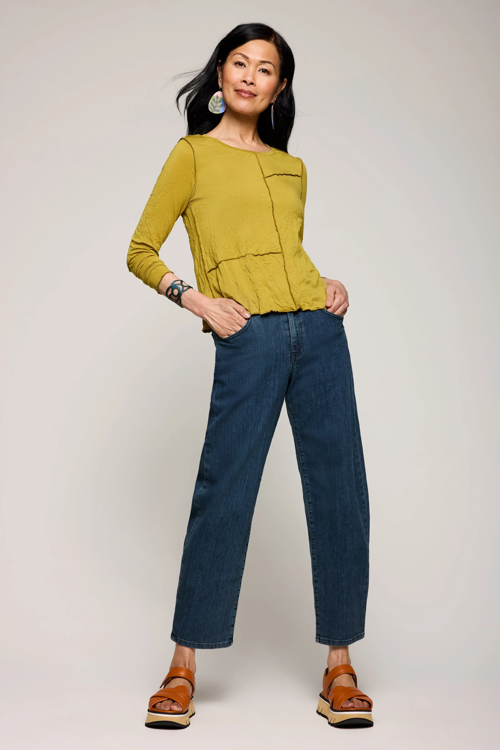 Crinkled Jersey Mosaic Top - Olive - Image 2