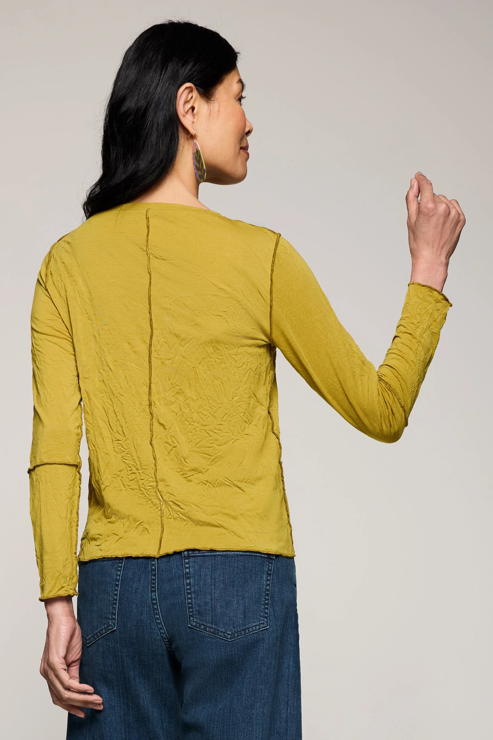 Crinkled Jersey Mosaic Top - Olive - Image 3